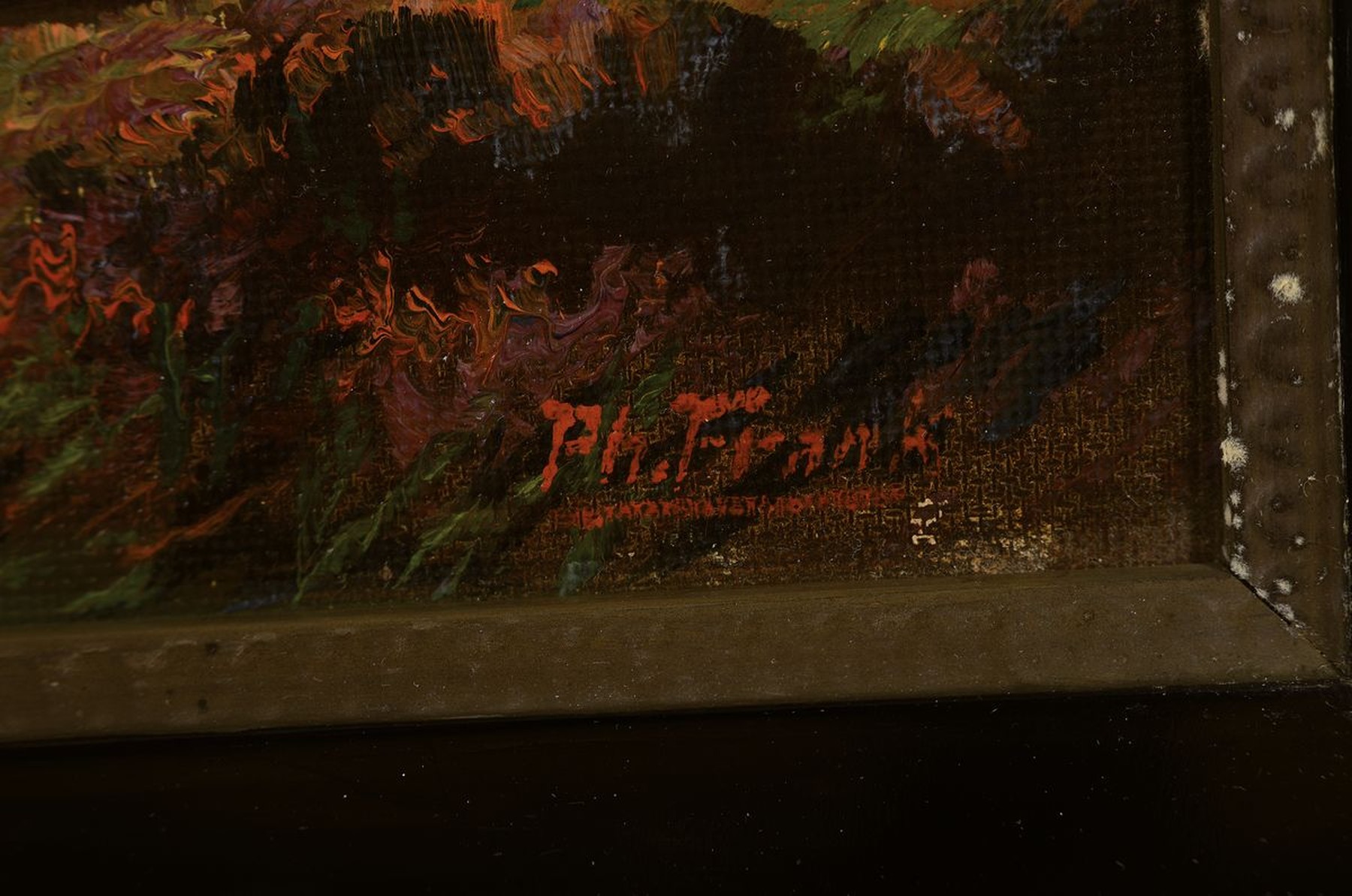 Detail a: Philipp Frank, 1871 Godramstein-1944 Queichheim, Sonnenuntergang über einem Bauernhaus in weiter Landschaft, Öl/Malkarton, rechts unten signiert, ...