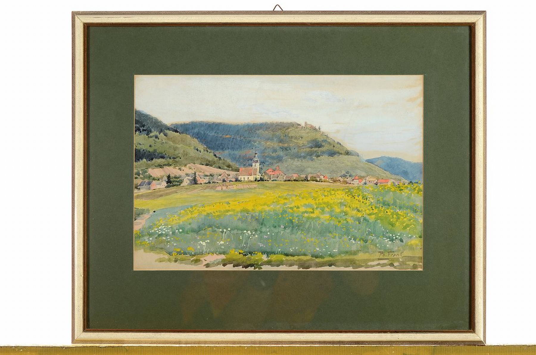 Detail k: Philipp Frank, 1871 Godramstein-1944 Queichheim, Blick auf ein Dorf und eine Burg in der Pfalz, Aquarell auf Papier, rechts unten signiert, ca. ...