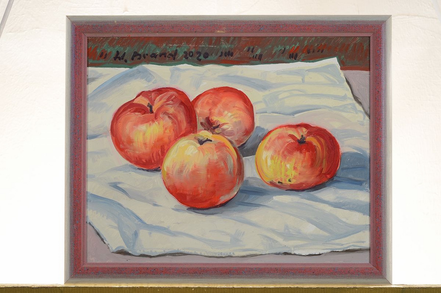 Detail k: Werner Brand, geb. 1933 Löbau, lebt und arbeitet in der Pfalz, Stillleben mit Äpfeln, Öl/Hartfaser, links oben signiert, ca. 24x30cm, R. ca. ...