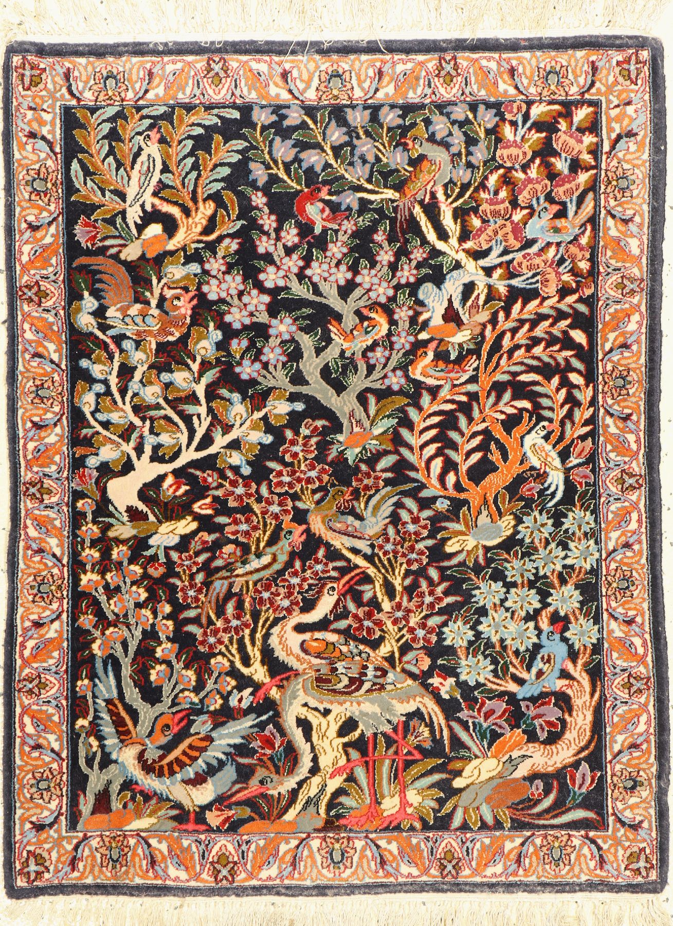 Esfahan fein, Persien, ca. 60 Jahre, Korkwolle mit und auf Seide, ca. 90 x 70 cm, EHZ: 2