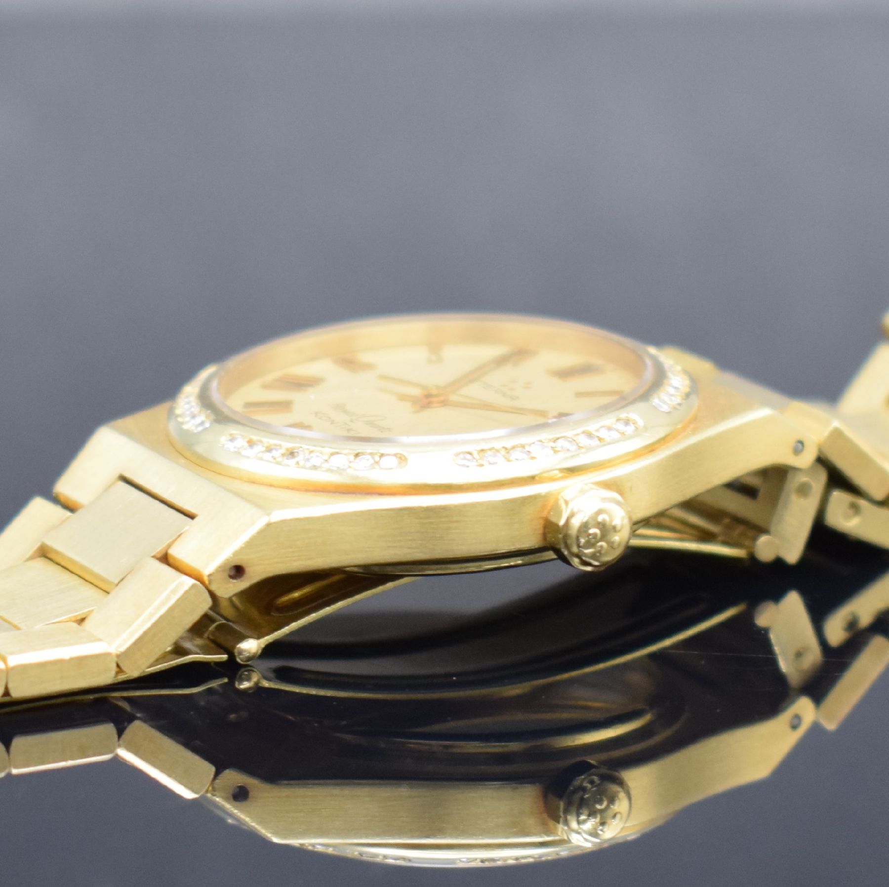 Detail f: ETERNA Kontiki Royal Quartz Herrenarmbanduhr in GG 750/000, Schweiz um 1985, quarz, massives Geh., Boden aufgedr., Gliederband in GG 750/000 m. ...