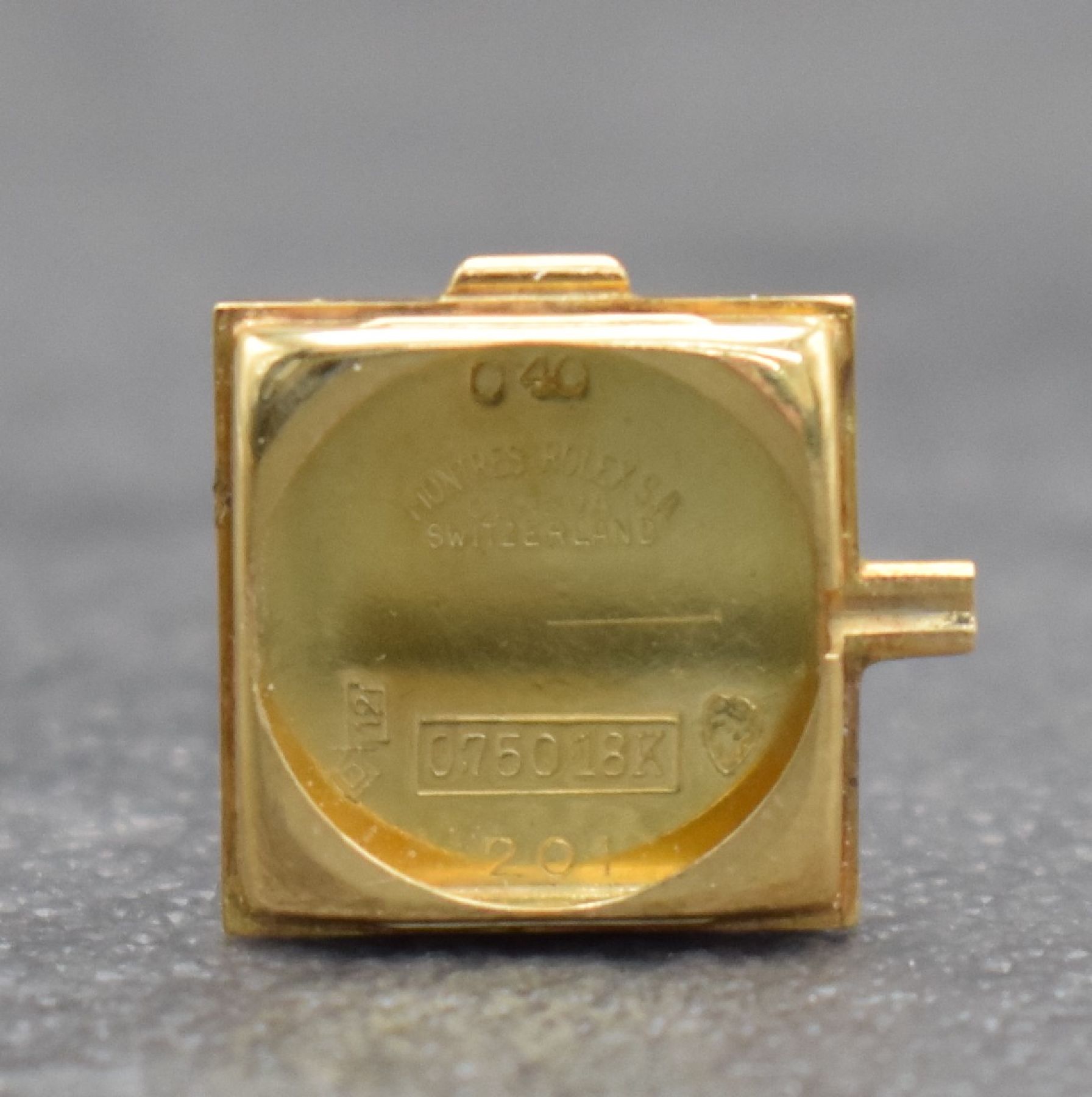 Detail j: ROLEX seltene Damenarmbanduhr in Bandform, Schweiz um 1960, Handaufzug, GG 750/000, v. Gehäuse ins Band übergehendes Design m. aufklappbarem ...