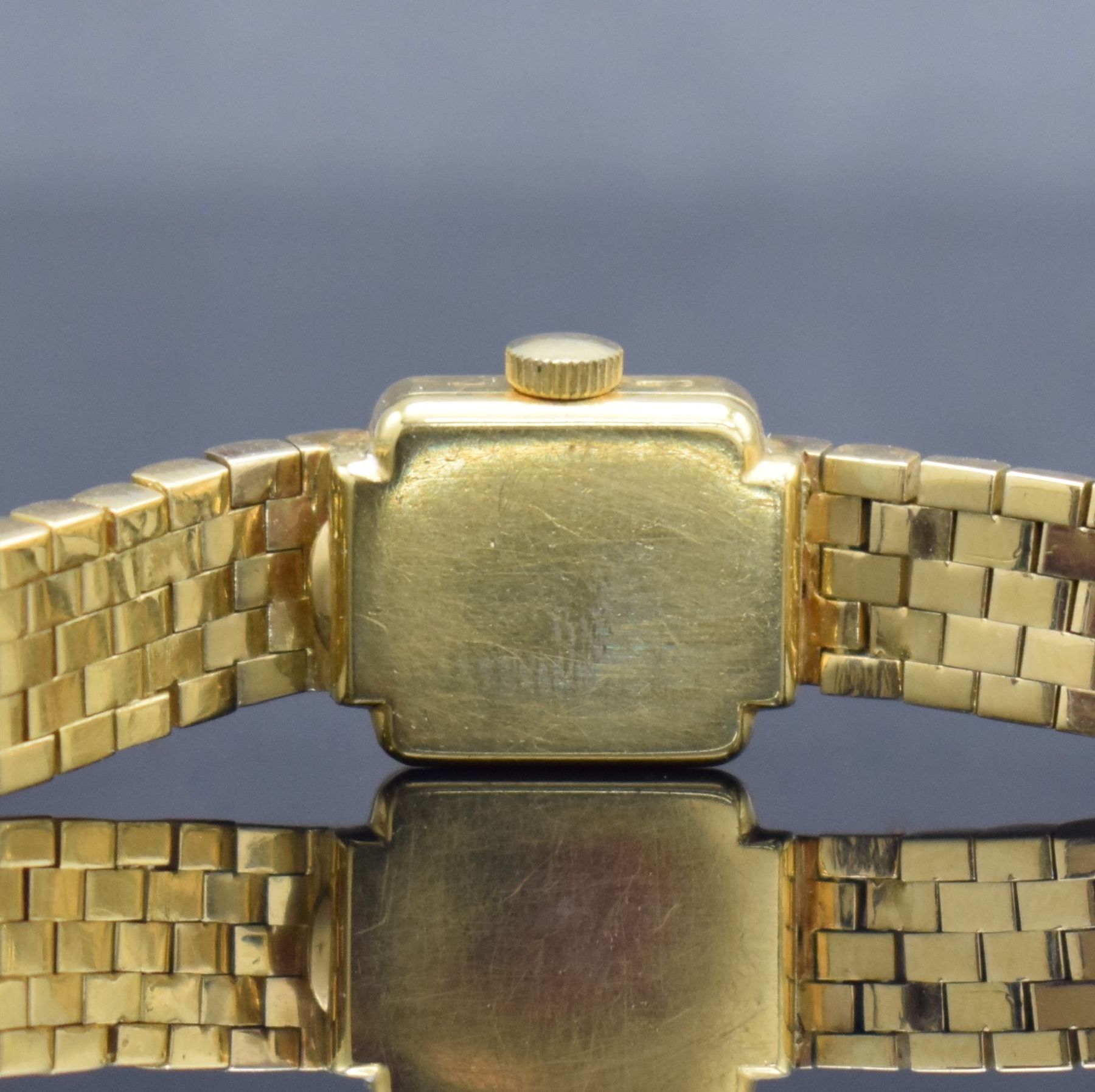 Detail f: PATEK PHILIPPE feine Damenarmbanduhr in GG 750/000, Schweiz um 1950, Handaufzug, gedr. quadratisches Geh., anges. PPC & Gay Freres sign. Band, silb. ...