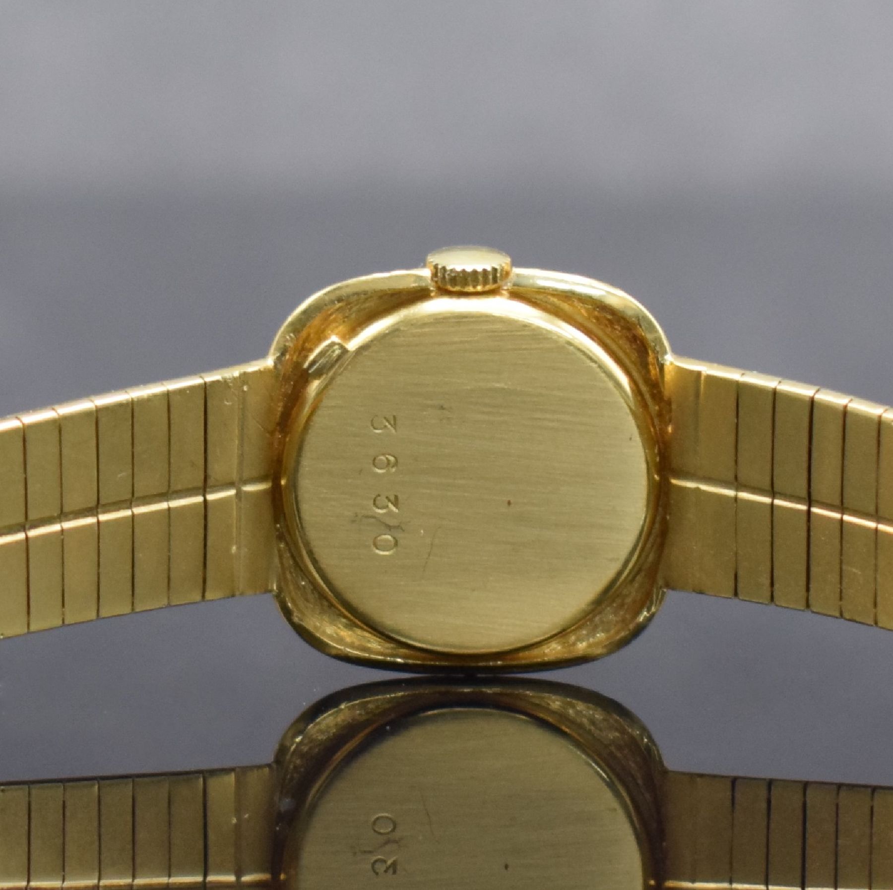 Detail f: SARCAR ausgefallene Diamantbesetzte Damenarmbanduhr in GG 750/000, Schweiz um 1975, Handaufzug, graniertes Geh. & Band, Boden aufgedr., gold. ...
