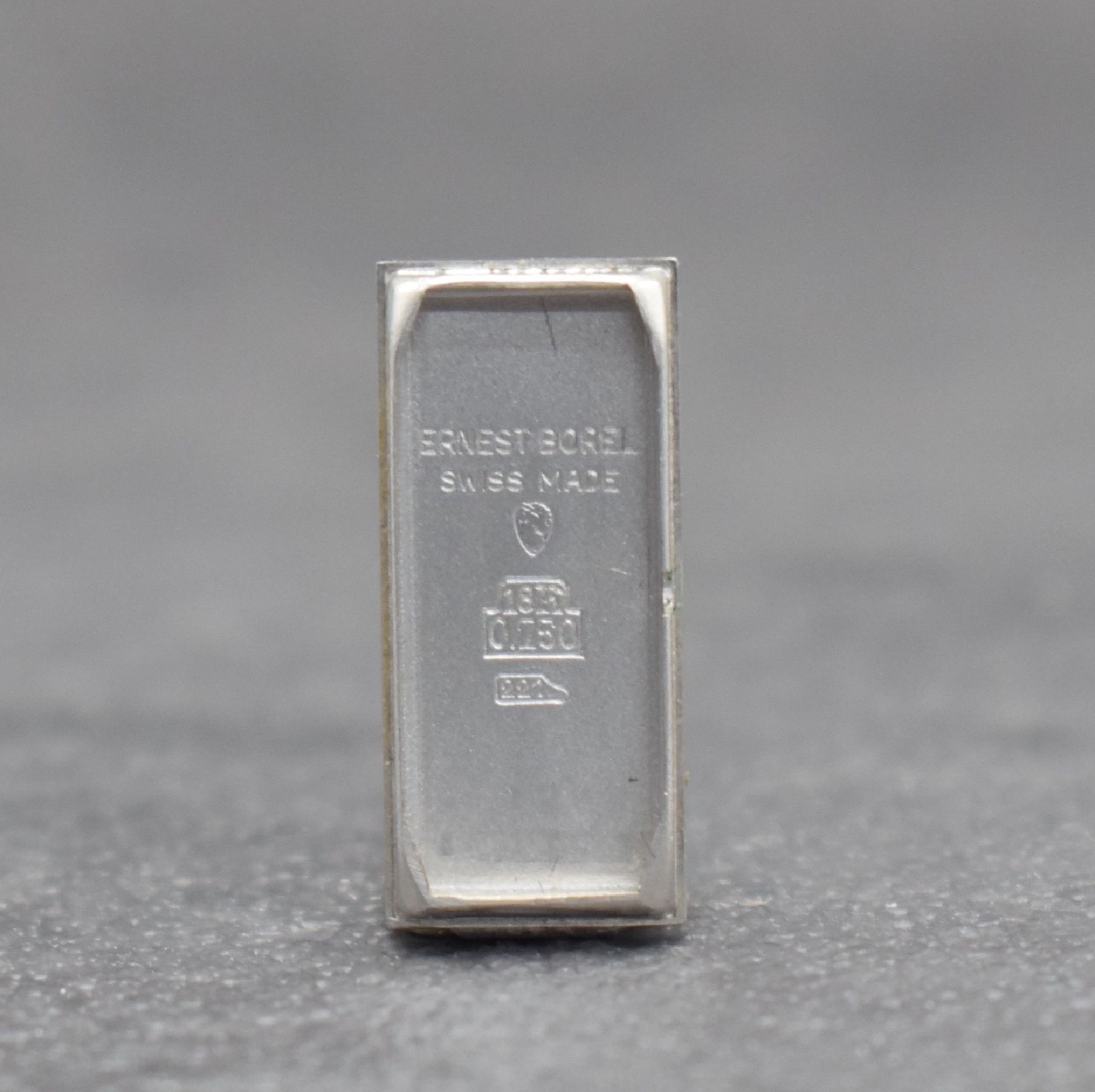 Detail f: ERNST BOREL Baguette-Damenarmbanduhr in WG 750/000, Schweiz um 1970, Handaufzug, gedr. Geh., Milanaiseband mit durchlaufender Schraffur, rechteck. ...