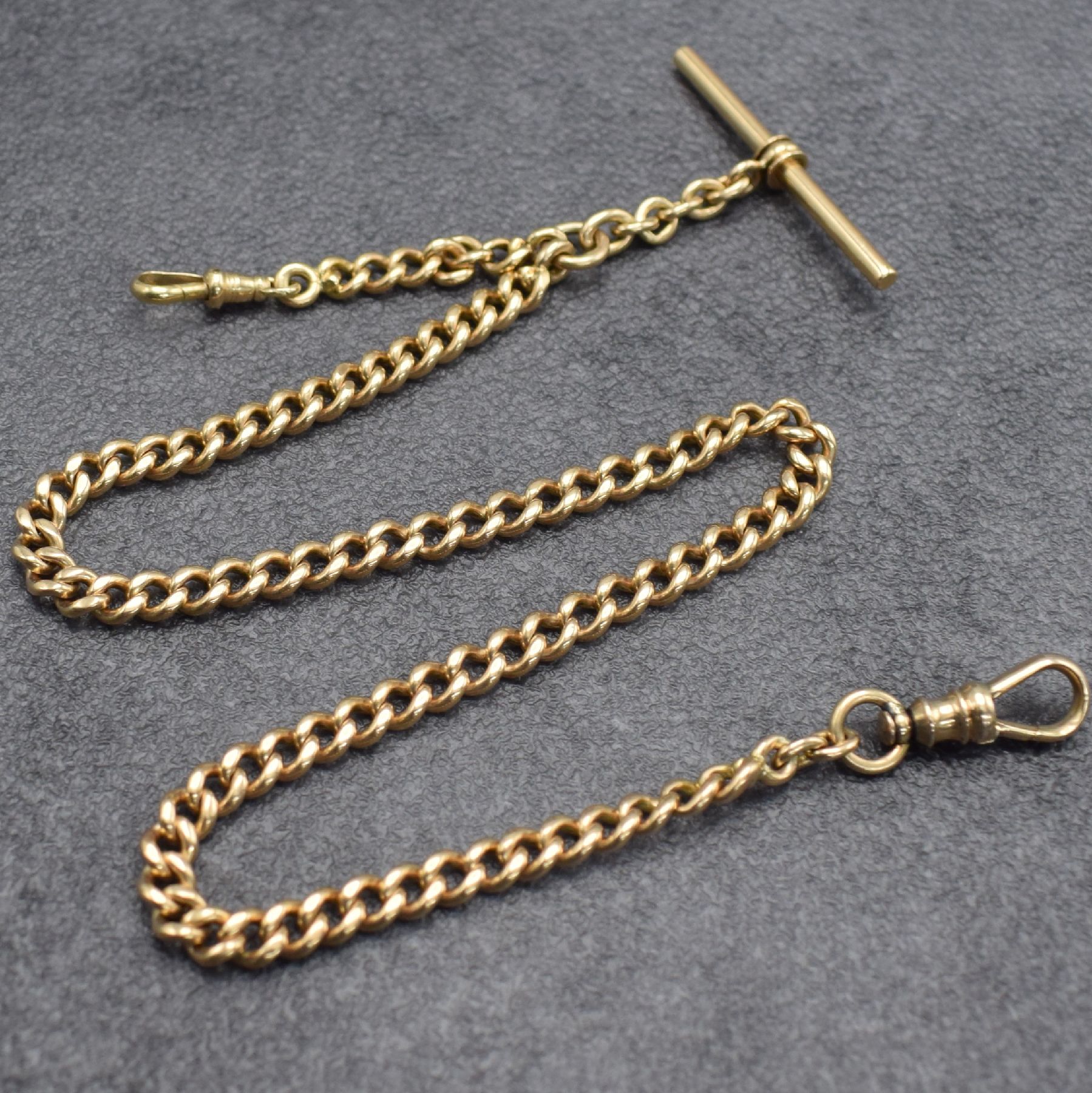 Detail e: Taschenuhrkette in RoseG 585/000, um 1900, mit 2 Karabiner & Knebel, L. ca. 38 cm, Gew. ca. 36g, verwendb., aus dem Nachlass eines Sammlers