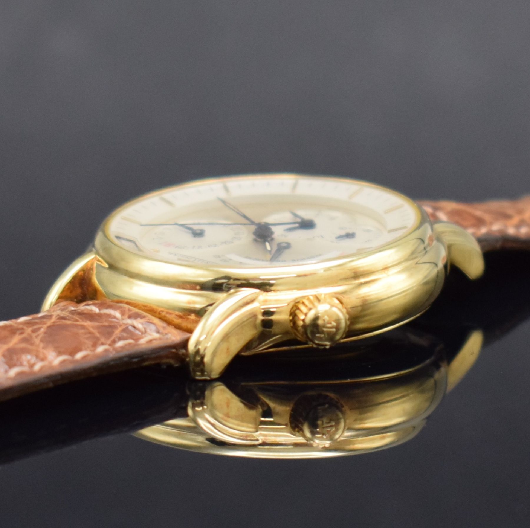 Detail f: Jaeger-LeCoultre Geographique in GG 750/000, Schweiz um 1990, Automatik, 4-fach verschr. Geh. Ref. 169.1.92, Krone f. Weltzeit b. 10, ...