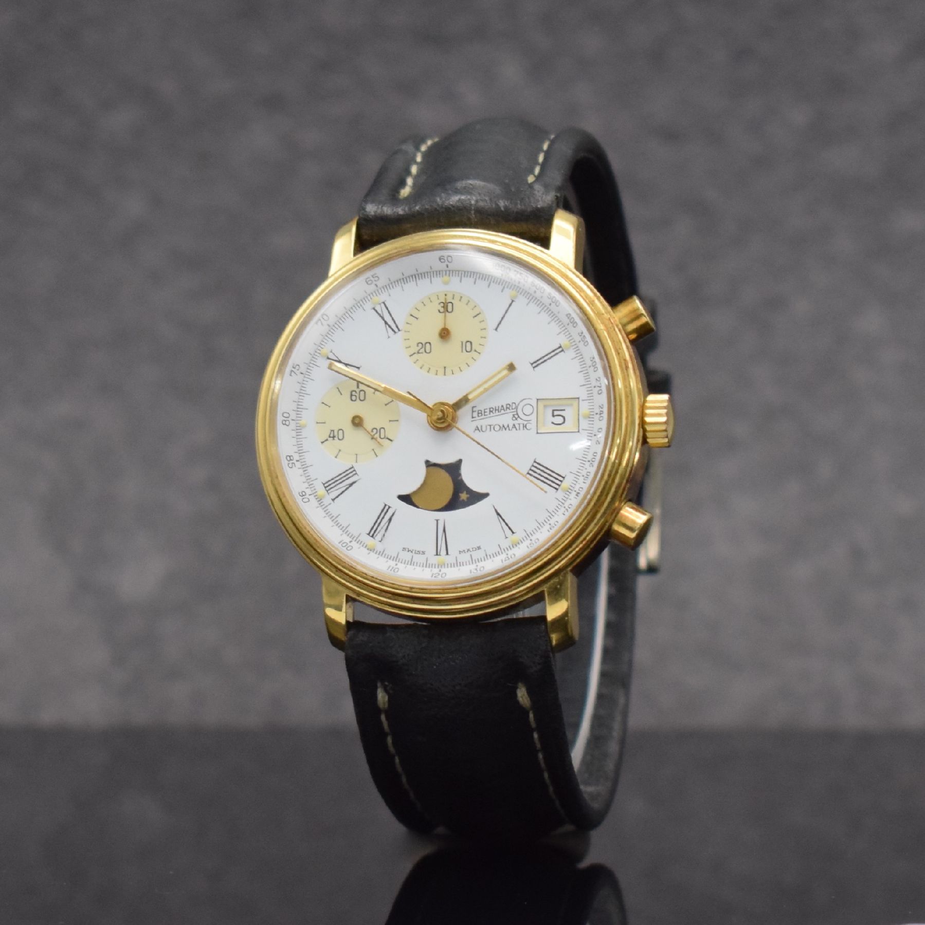 Detail b: EBERHARD & Co. limitierter Herrenchronograph zum 100 jährigen Firmenjubiläum, Schweiz um 1987, Automatik, verg. Geh. m. verschr. Stahlboden, ...