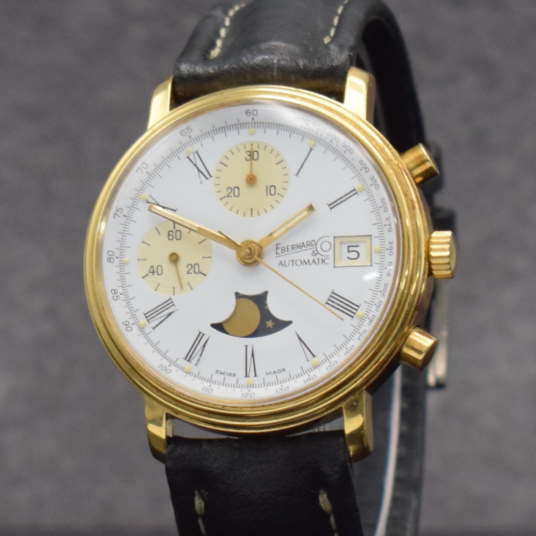 Detail c: EBERHARD & Co. limitierter Herrenchronograph zum 100 jährigen Firmenjubiläum, Schweiz um 1987, Automatik, verg. Geh. m. verschr. Stahlboden, ...