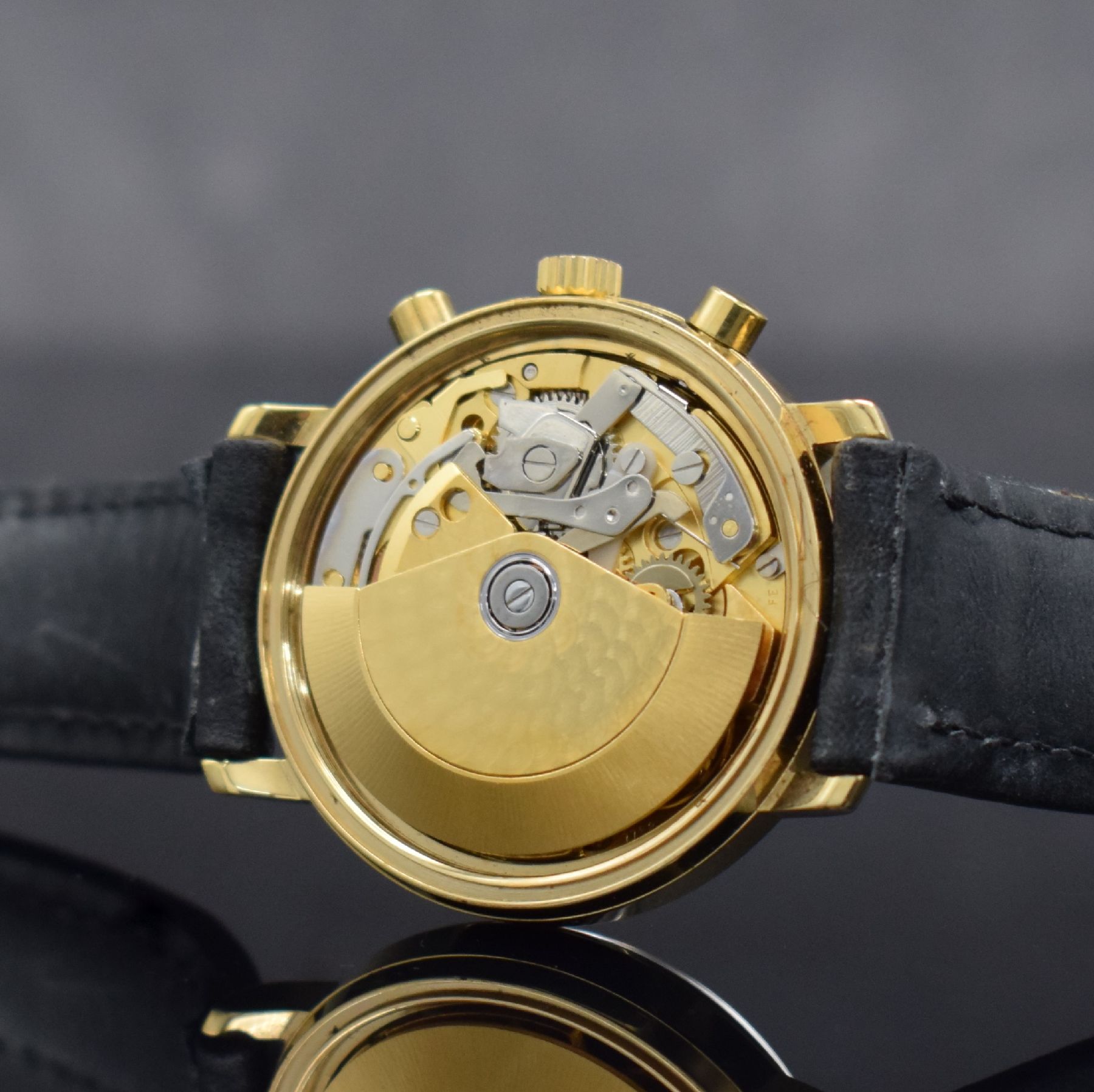 Detail f: EBERHARD & Co. limitierter Herrenchronograph zum 100 jährigen Firmenjubiläum, Schweiz um 1987, Automatik, verg. Geh. m. verschr. Stahlboden, ...