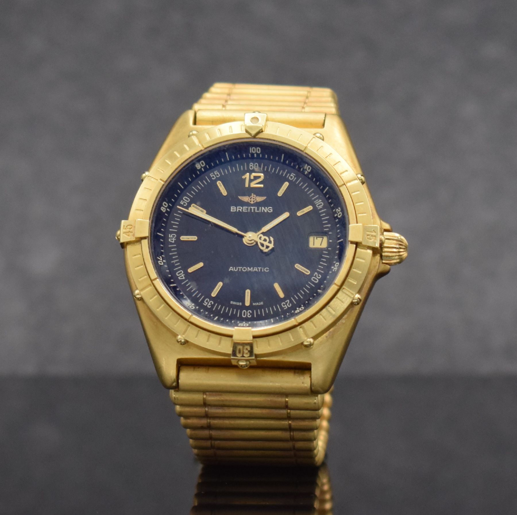 Detail b: BREITLING Antares schwere Herrenarmbanduhr mit Roleaux-Band in GG 750/000, Schweiz um 1990, Automatik, satin. Geh., Ref. 81970, eins. drehb. Lünette ...