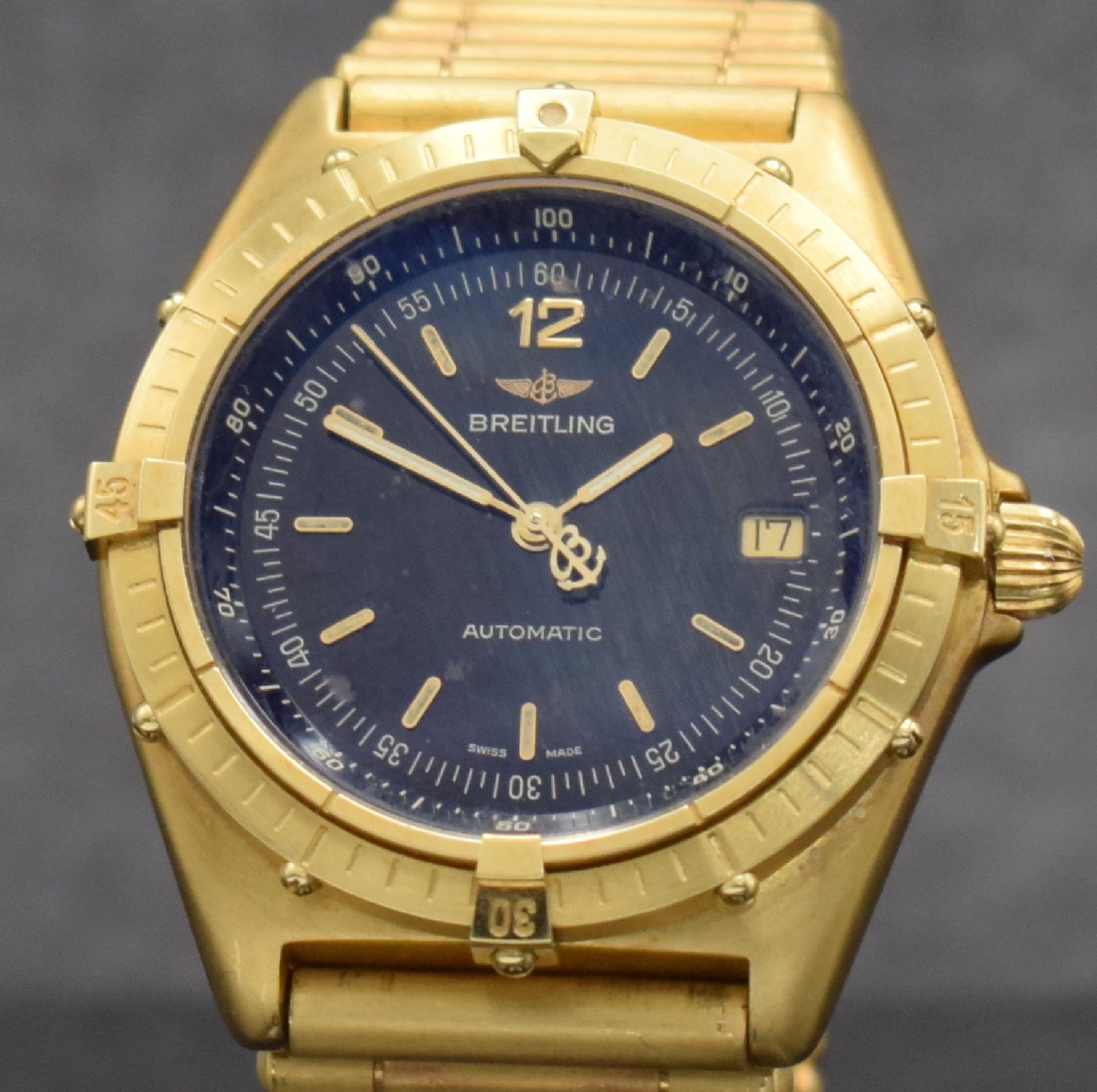 Detail c: BREITLING Antares schwere Herrenarmbanduhr mit Roleaux-Band in GG 750/000, Schweiz um 1990, Automatik, satin. Geh., Ref. 81970, eins. drehb. Lünette ...