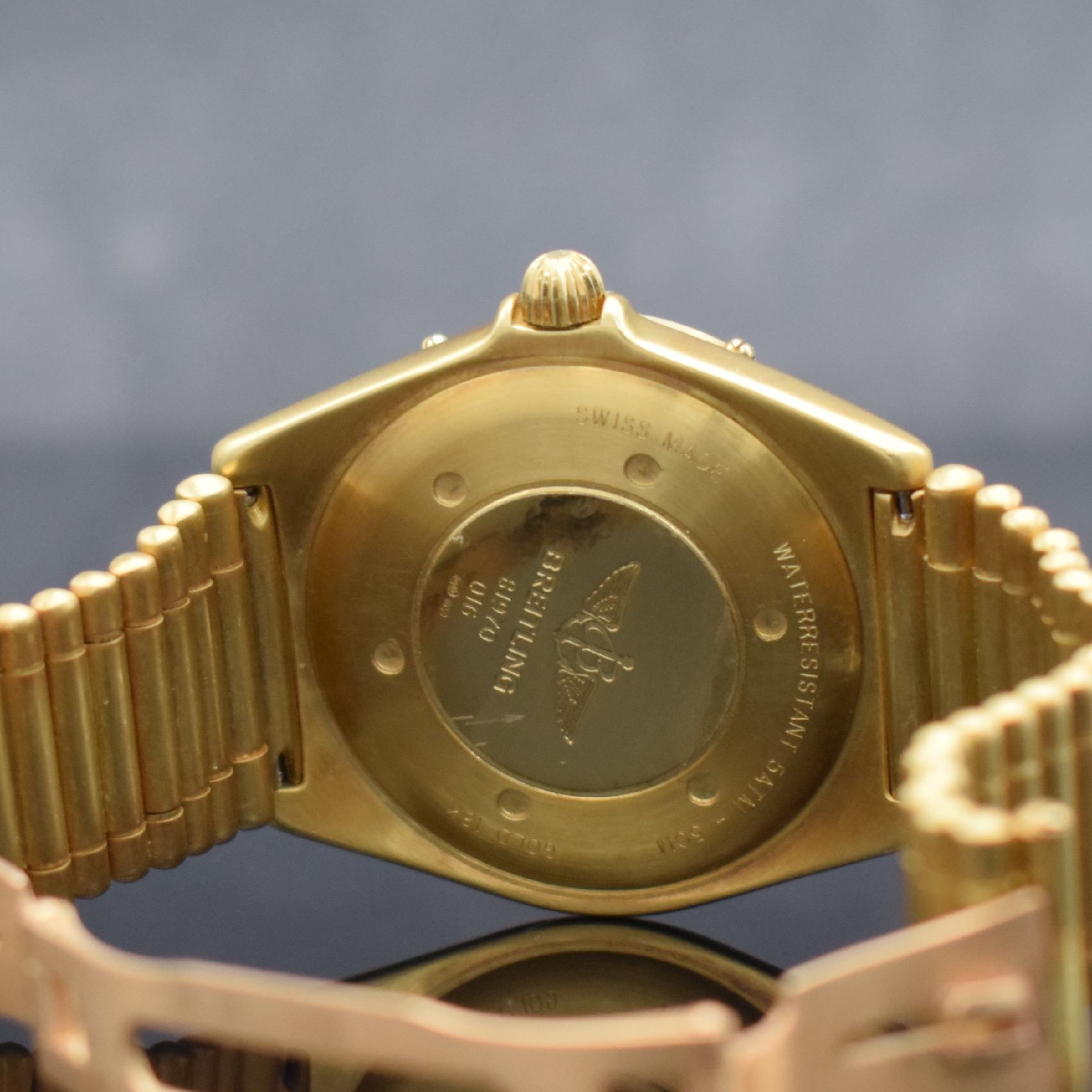 Detail f: BREITLING Antares schwere Herrenarmbanduhr mit Roleaux-Band in GG 750/000, Schweiz um 1990, Automatik, satin. Geh., Ref. 81970, eins. drehb. Lünette ...