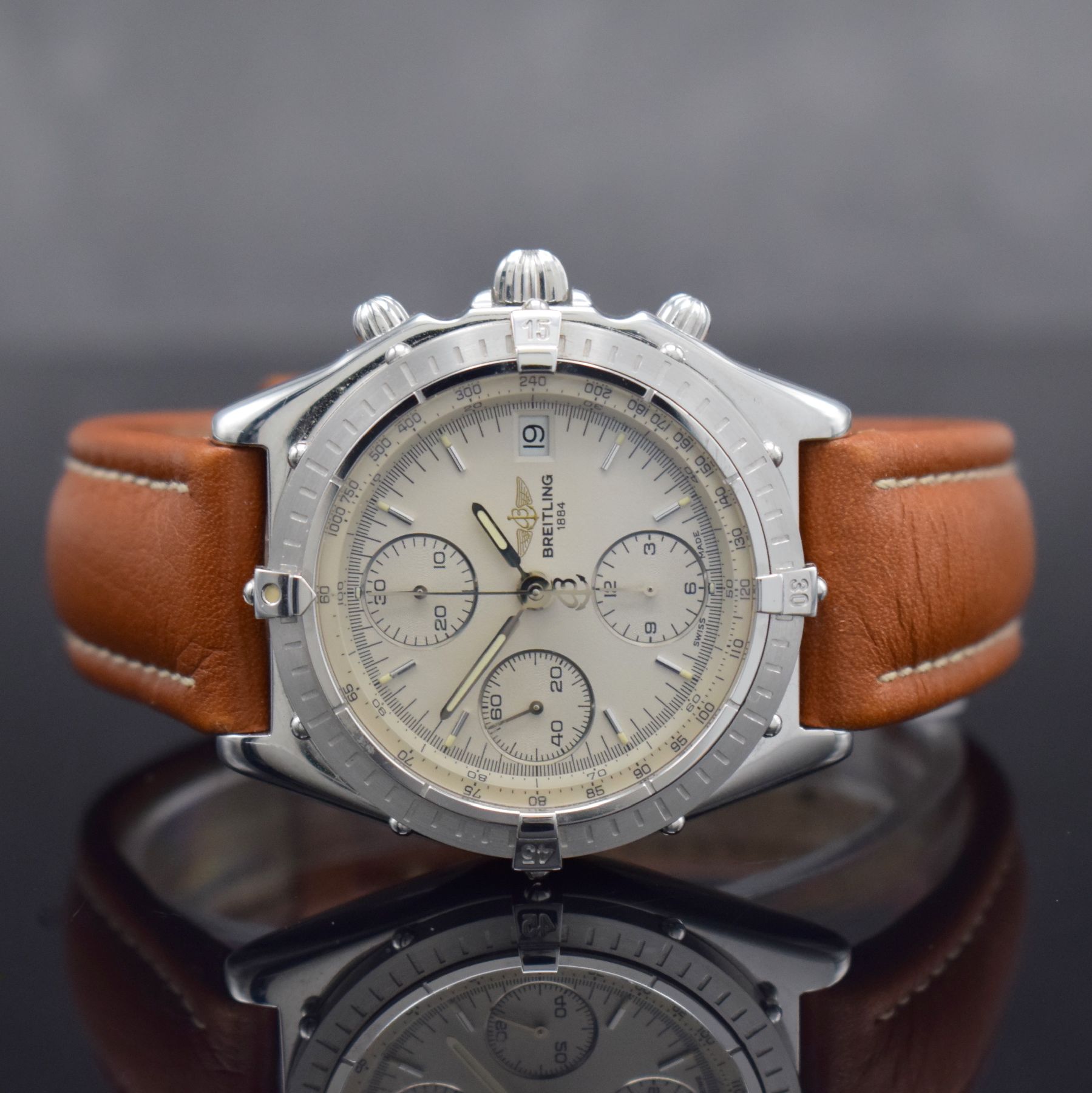 BREITLING Chronomat seltener Armbandchronograph in WG 750/000 Referenz J13047X, Schweiz lt. orig. Zertifikat 1991, Automatik, schweres Geh. inkl. ...