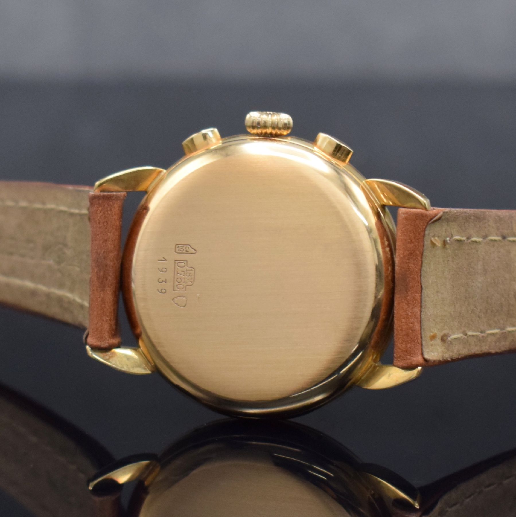 Detail f: BREITLING Datora sehr seltener Schaltradchronograph mit Vollkalender in RG 750/000 Referenz 1939, Schweiz um 1980, Handaufzug, in nur wenigen ...
