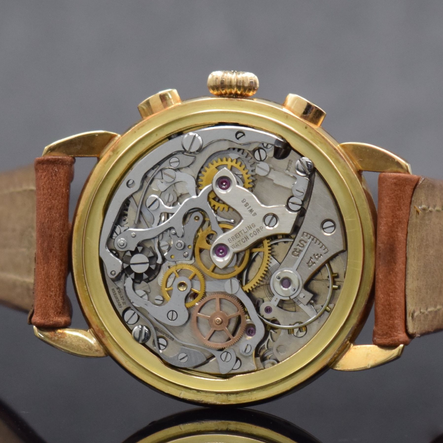 Detail g: BREITLING Datora sehr seltener Schaltradchronograph mit Vollkalender in RG 750/000 Referenz 1939, Schweiz um 1980, Handaufzug, in nur wenigen ...
