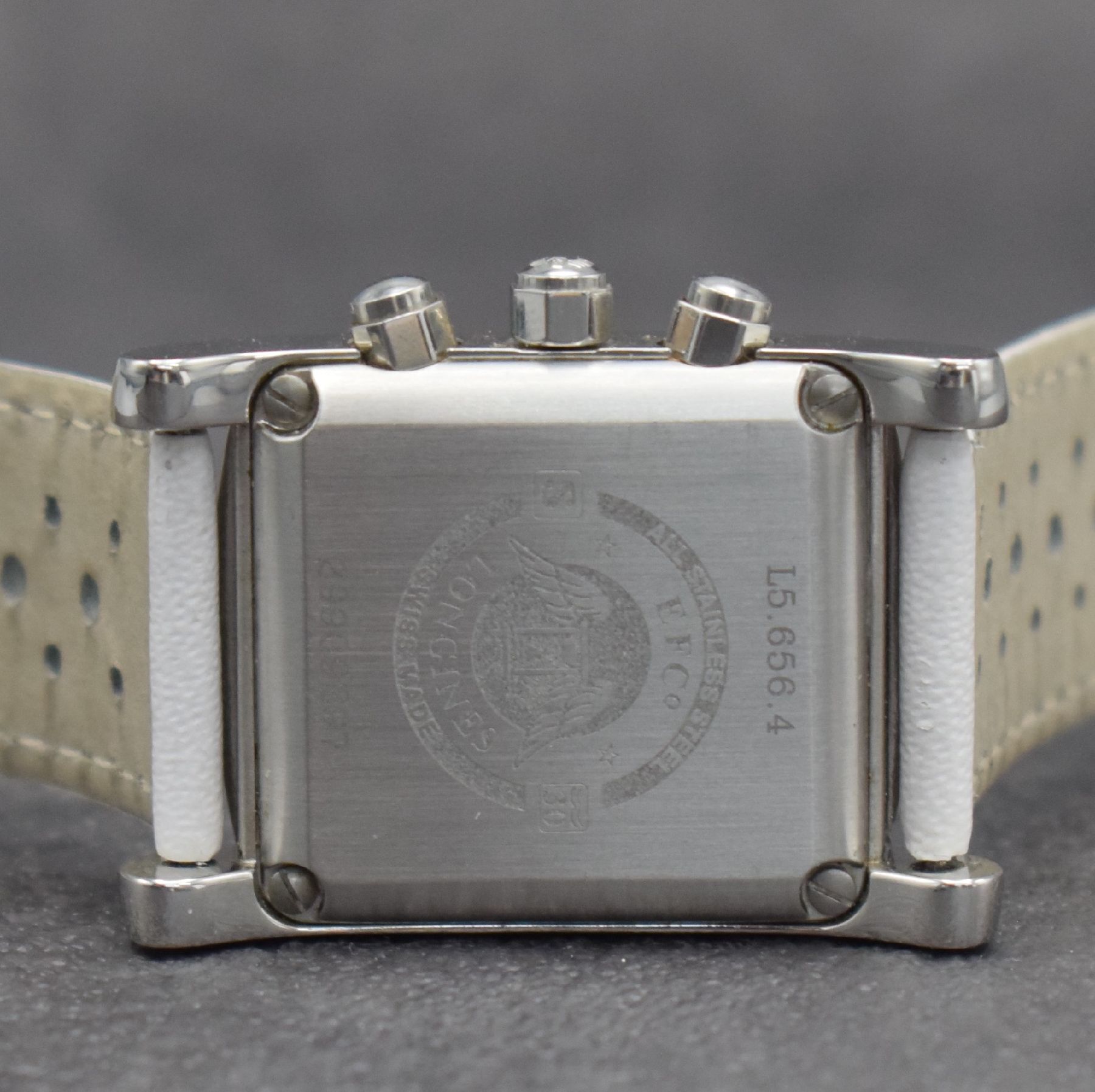 Detail e: LONGINES / MÜHLE GLASHÜTTE 2 rechteckige Armbanduhren in Stahl, Schweiz/Deutschland um 2000, Automatik / Quartz, 4-fach verschr. Geh., 1. Mühle ...