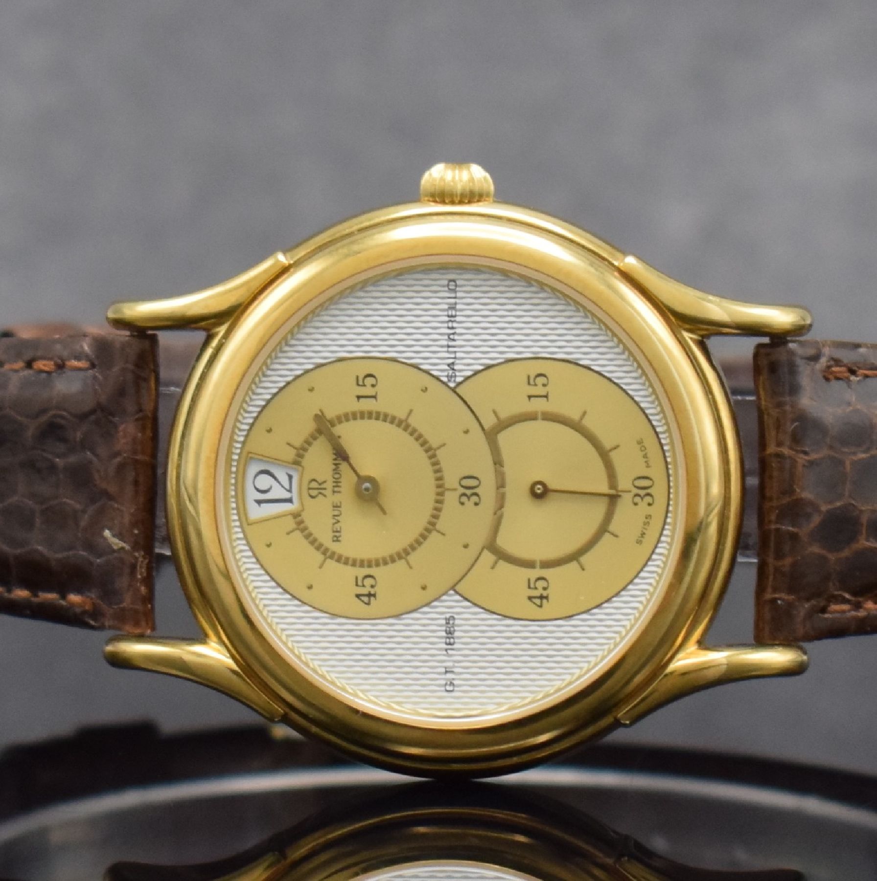 Detail a: REVUE THOMMEN Saltarello auf 300 Stück limitierte Armbanduhr mit Regulator Zifferblatt in GG 750/000, Schweiz um 1990, Handaufzug, beids. vergl. ...