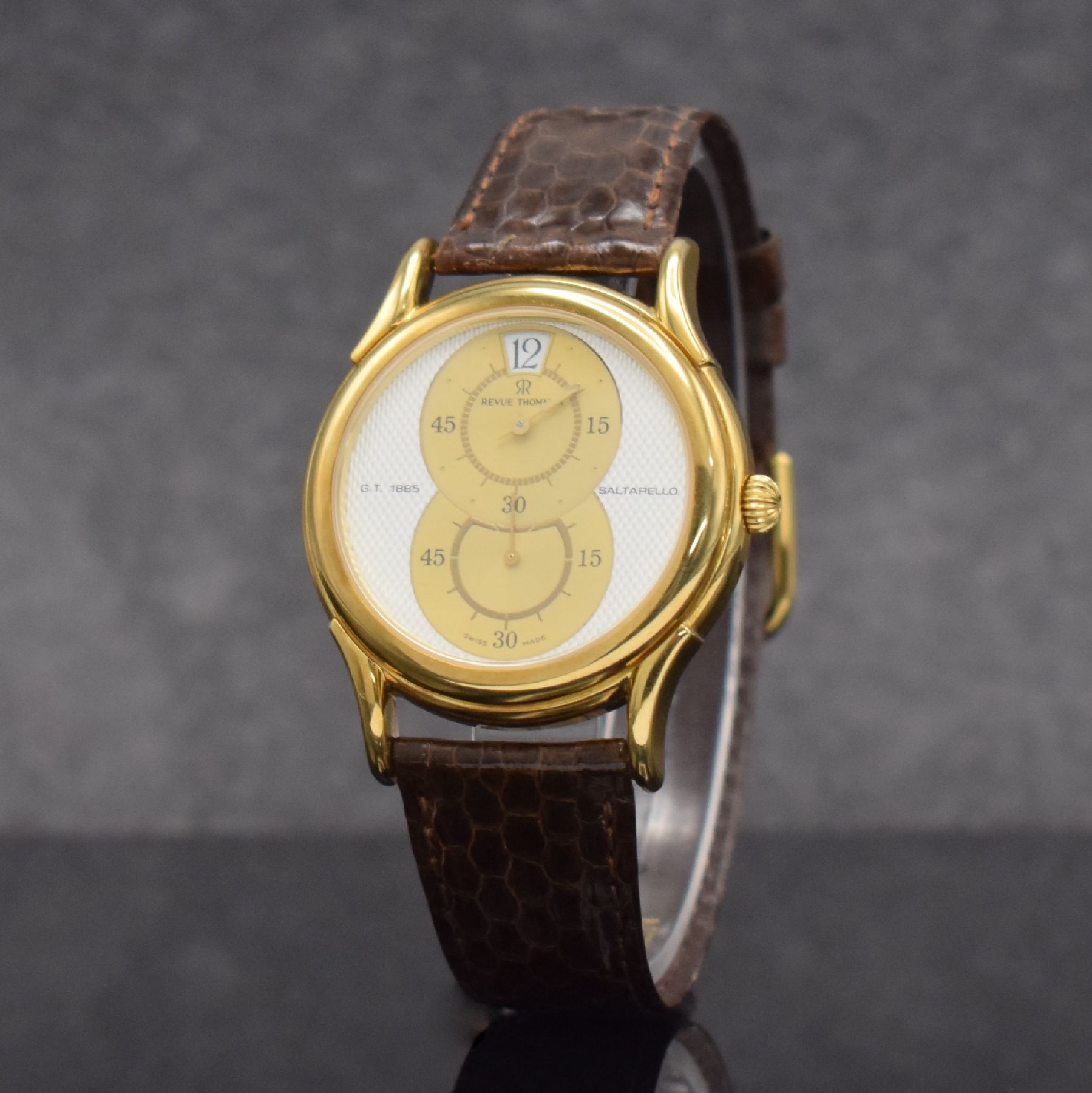 Detail b: REVUE THOMMEN Saltarello auf 300 Stück limitierte Armbanduhr mit Regulator Zifferblatt in GG 750/000, Schweiz um 1990, Handaufzug, beids. vergl. ...