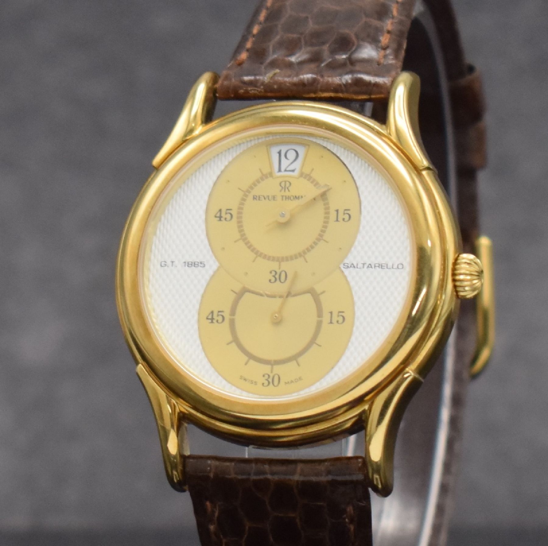 Detail c: REVUE THOMMEN Saltarello auf 300 Stück limitierte Armbanduhr mit Regulator Zifferblatt in GG 750/000, Schweiz um 1990, Handaufzug, beids. vergl. ...