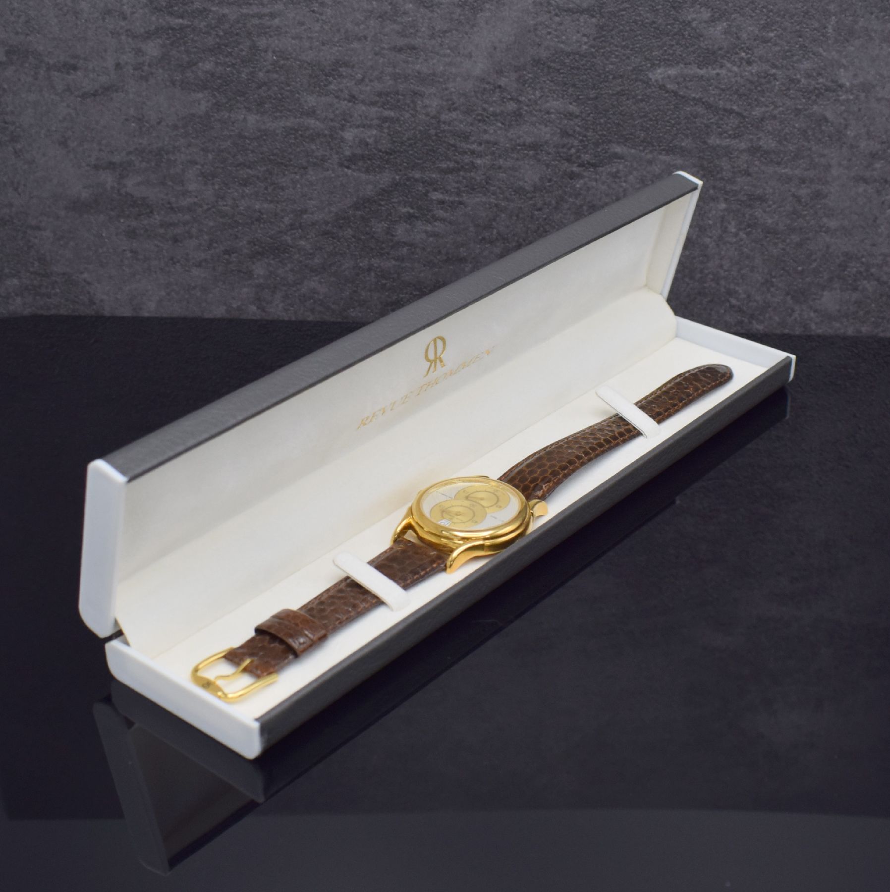 Detail g: REVUE THOMMEN Saltarello auf 300 Stück limitierte Armbanduhr mit Regulator Zifferblatt in GG 750/000, Schweiz um 1990, Handaufzug, beids. vergl. ...