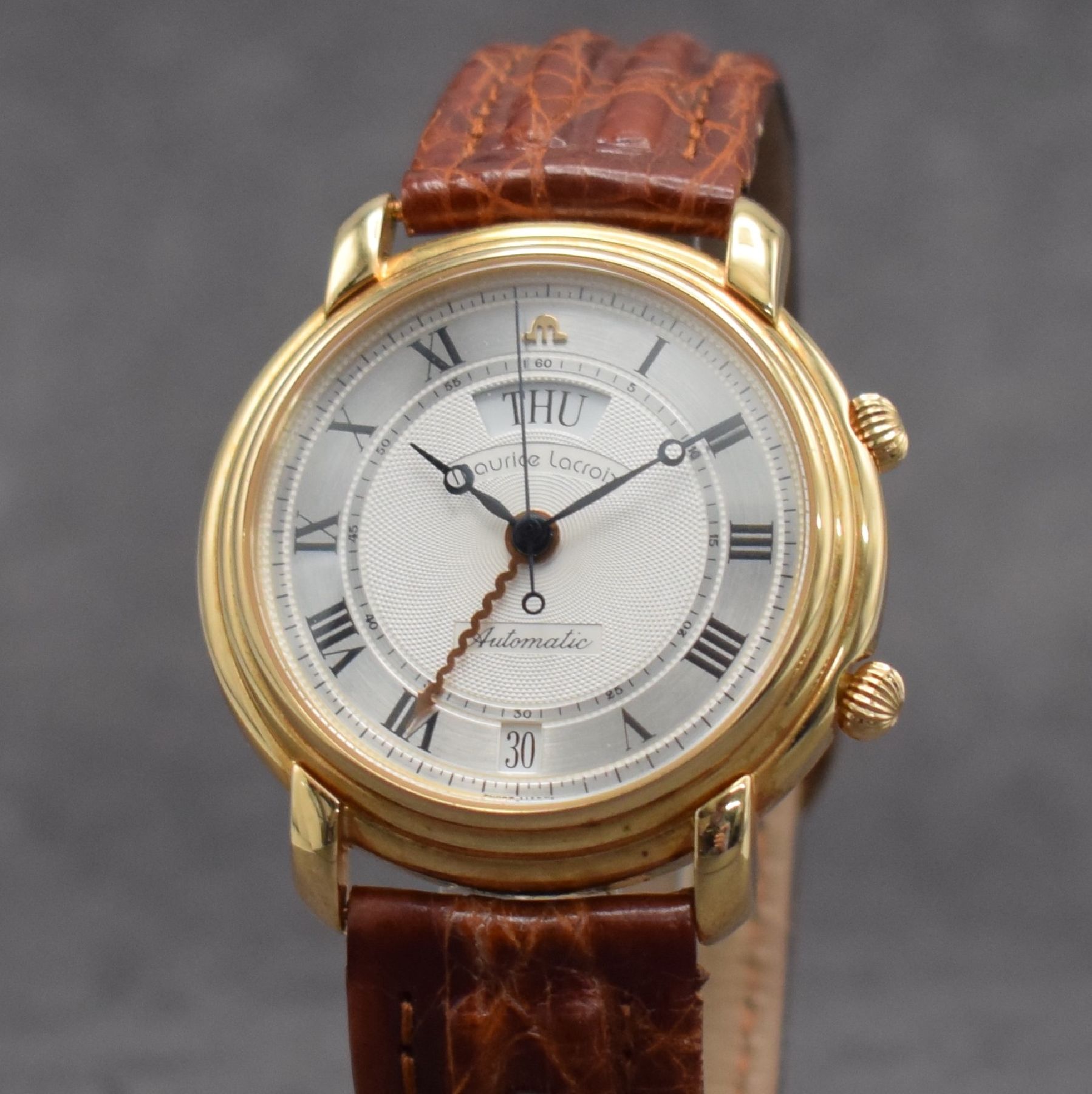 Detail c: MAURICE LACROIX limitierter Armbandwecker in RoseG 750/000, Schweiz um 2000, Ref. 45393, Automatik, lim. Auflage v. 999 Stück, beids. vergl. Geh., ...