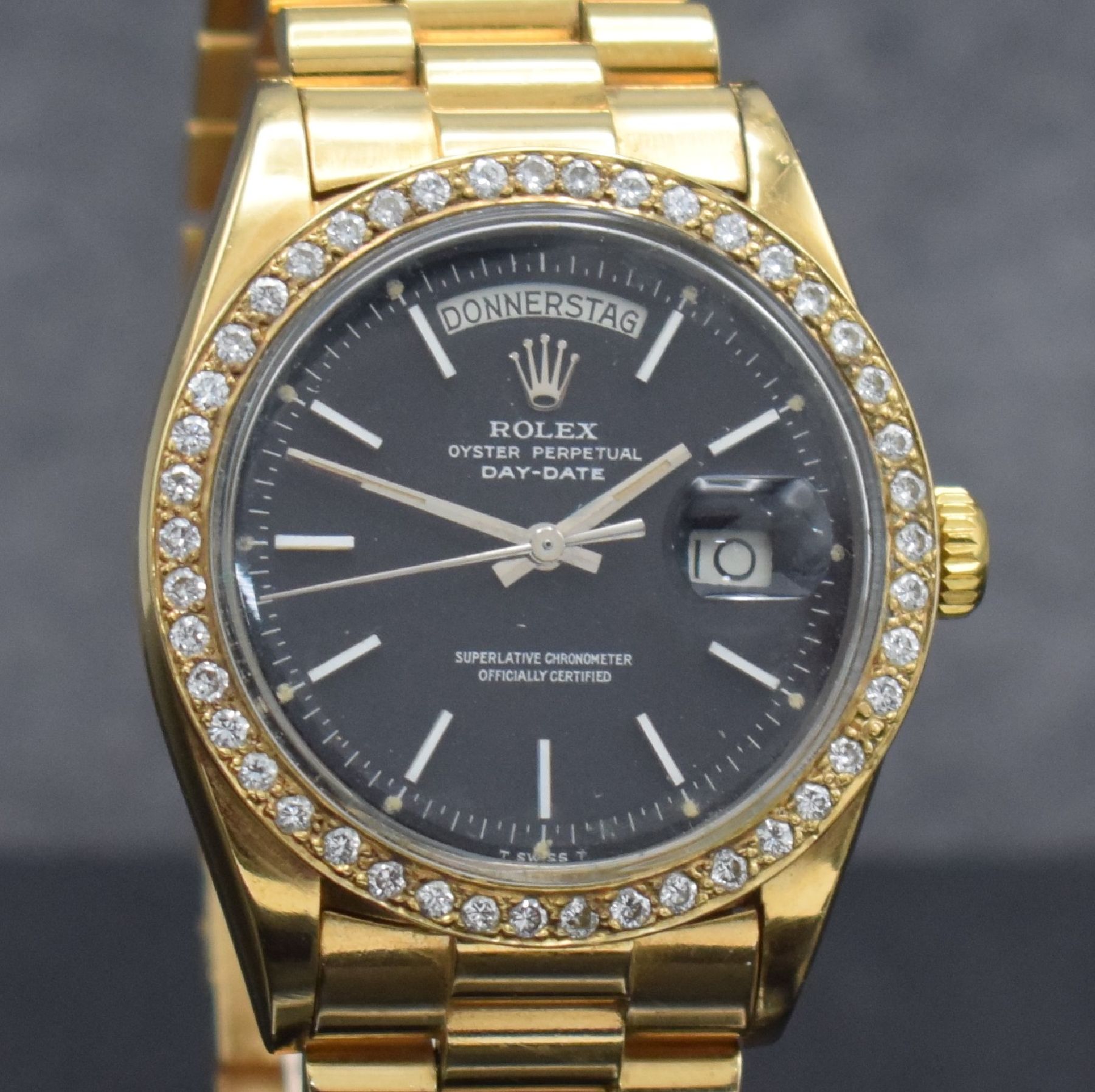 Detail c: ROLEX Herrenarmbanduhr Oyster Perpetual Day- Date, Automatik, Schweiz um 1973, auf Kundenwunsch verg. WG 750/000 Geh. inkl. Präsidentband, Lünette ...