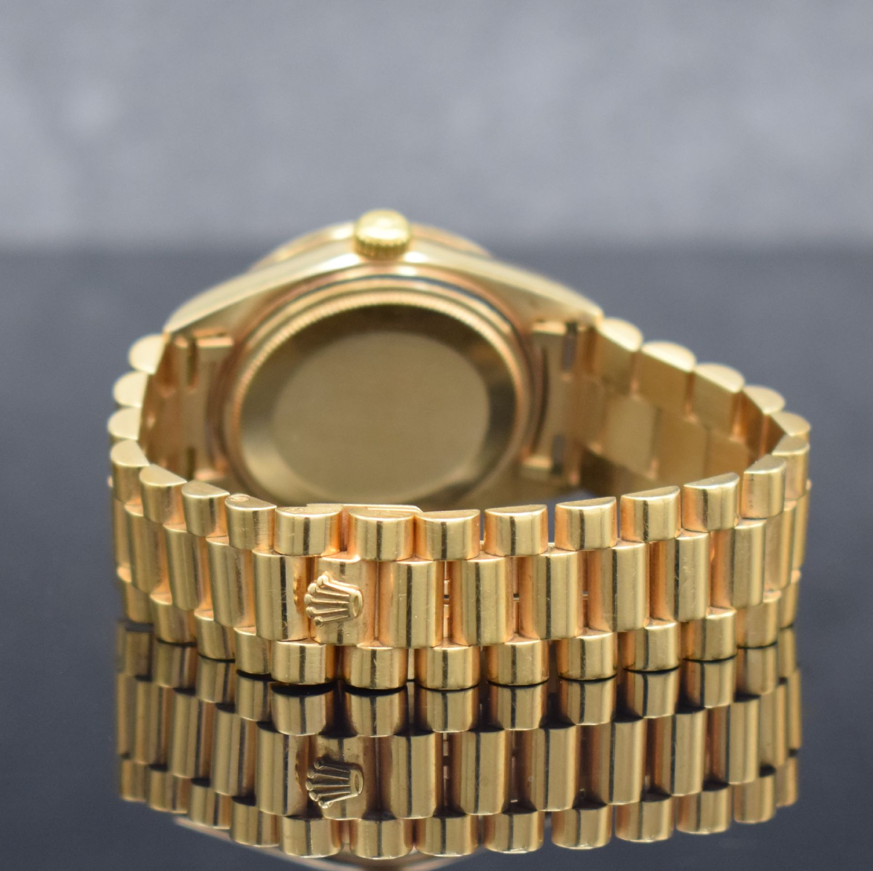 Detail d: ROLEX Herrenarmbanduhr Oyster Perpetual Day- Date, Automatik, Schweiz um 1973, auf Kundenwunsch verg. WG 750/000 Geh. inkl. Präsidentband, Lünette ...