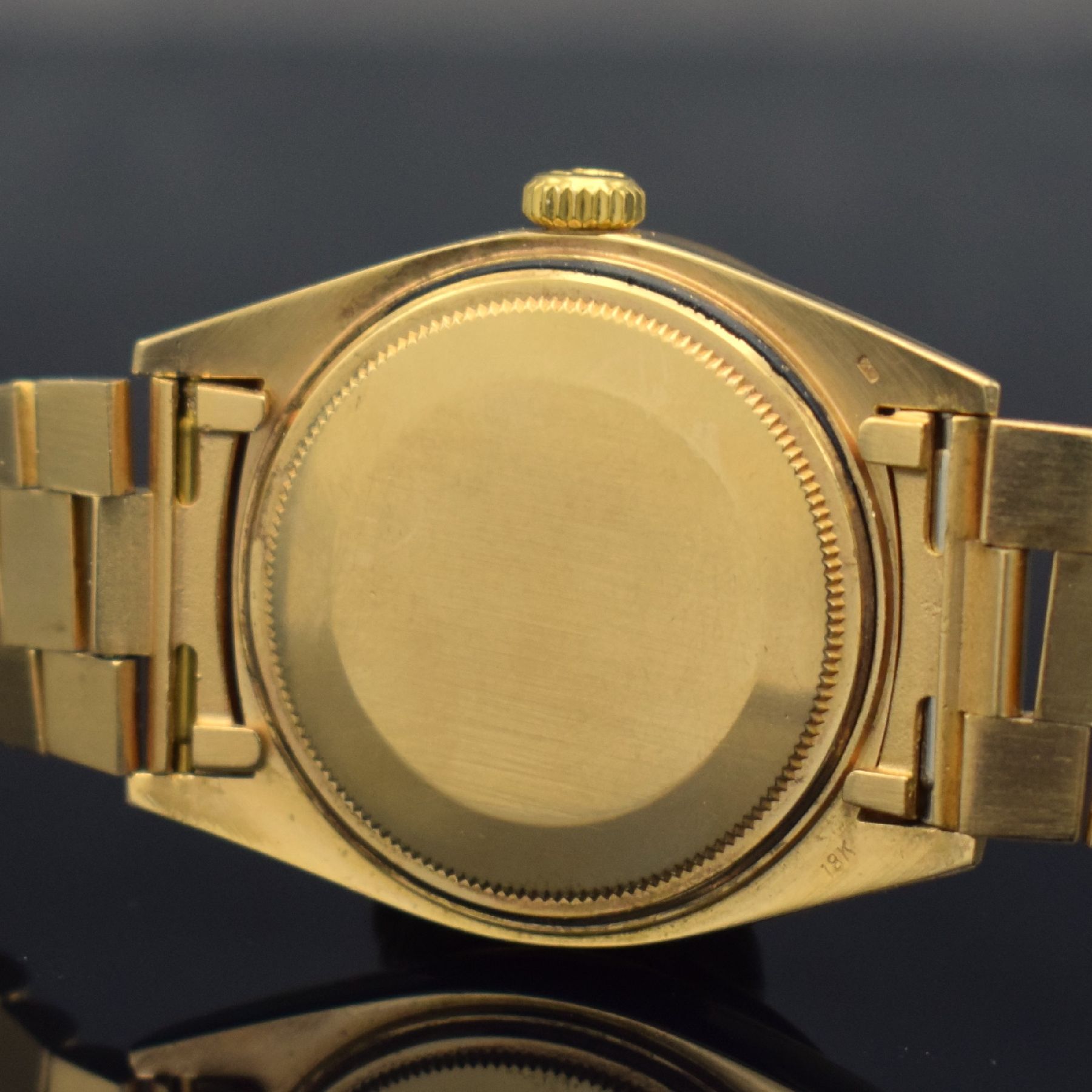 Detail f: ROLEX Herrenarmbanduhr Oyster Perpetual Day- Date, Automatik, Schweiz um 1973, auf Kundenwunsch verg. WG 750/000 Geh. inkl. Präsidentband, Lünette ...