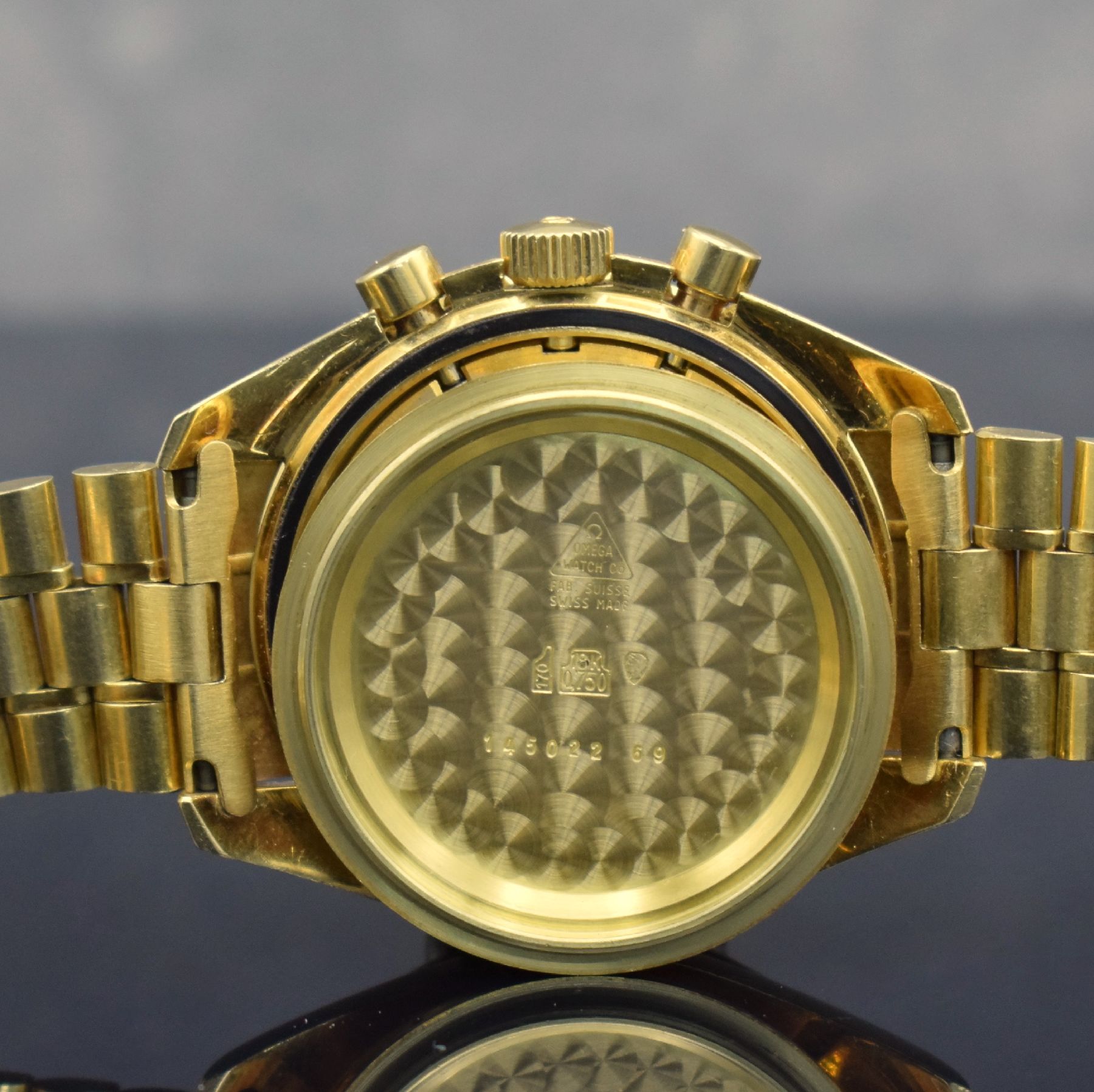 Detail i: OMEGA extrem seltene Herrenarmbanduhr Speedmaster Apollo XI Nummer 298, Schweiz um 1969, Handaufzug, Ref. 145022 69, auf weltweit 1014 Stück ...
