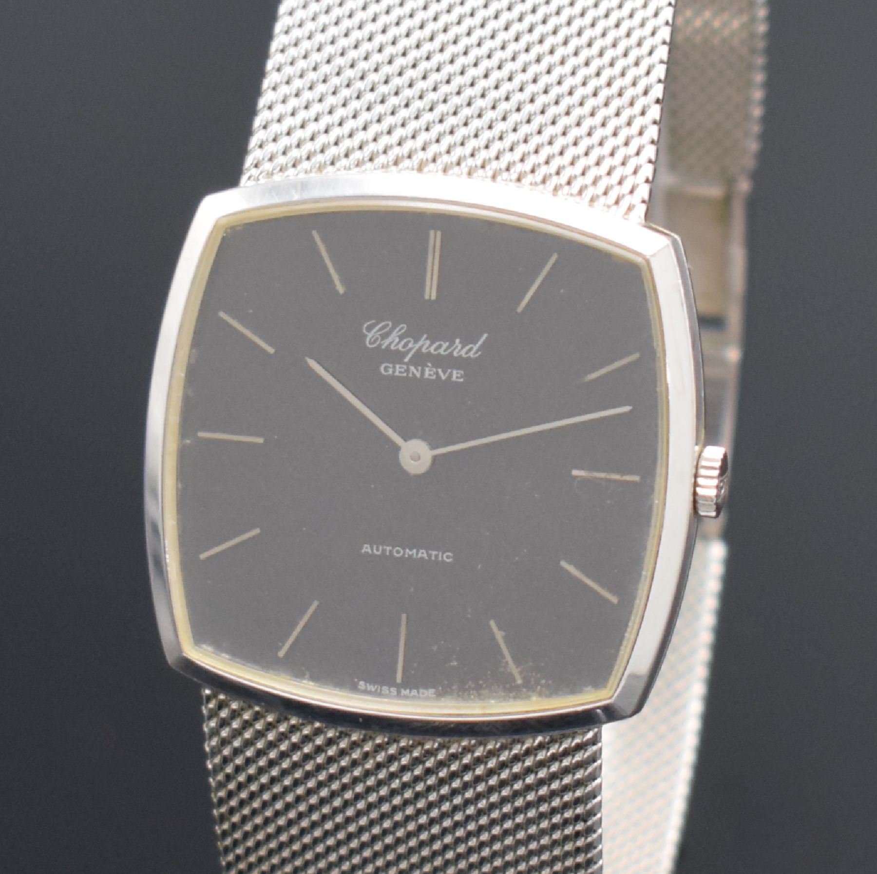 Detail c: CHOPARD Armbanduhr in WG 750/000 Referenz 2062, Schweiz um 1970, Automatik, massives Gehäuse, Boden aufgedr., WG 750/000 Milanaiseband, graues ...