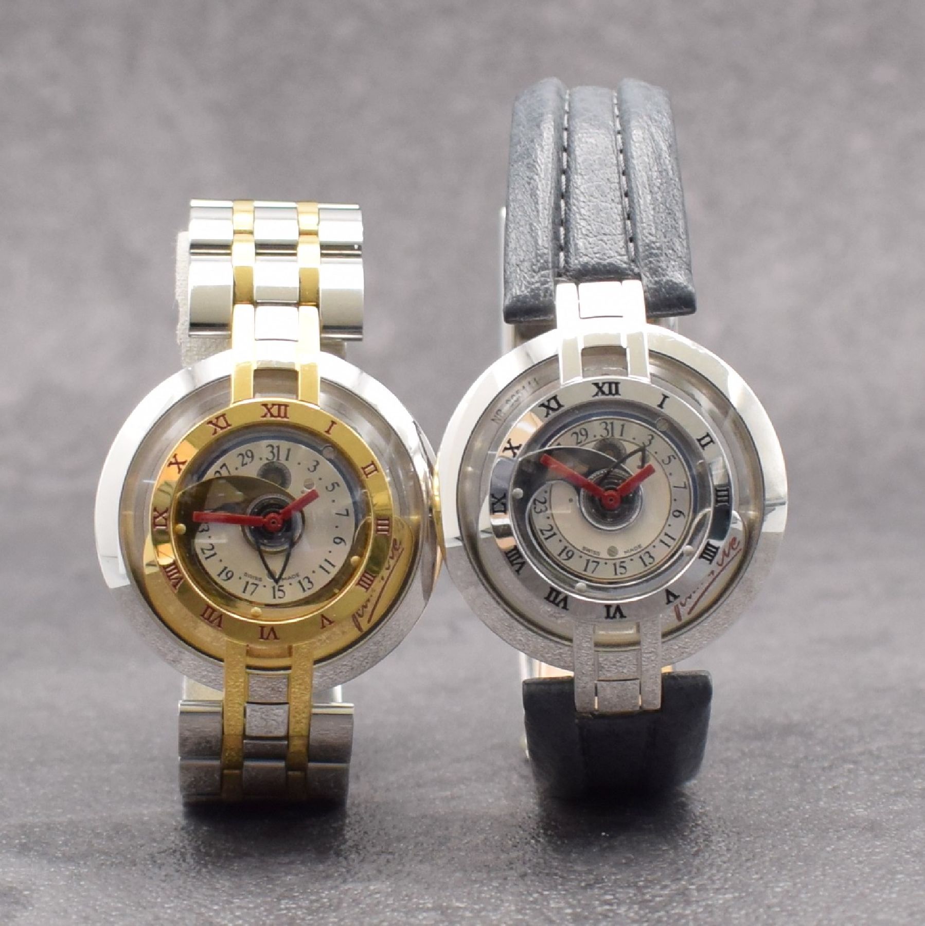 Detail j: JEAN d´EVE 2 seltene Armbanduhren Modell Samara, Schweiz um 1990, quarz mit Automatik-Generator-Prinzip, Stahlgeh. teils verg. m. 1x orig. Lederband ...
