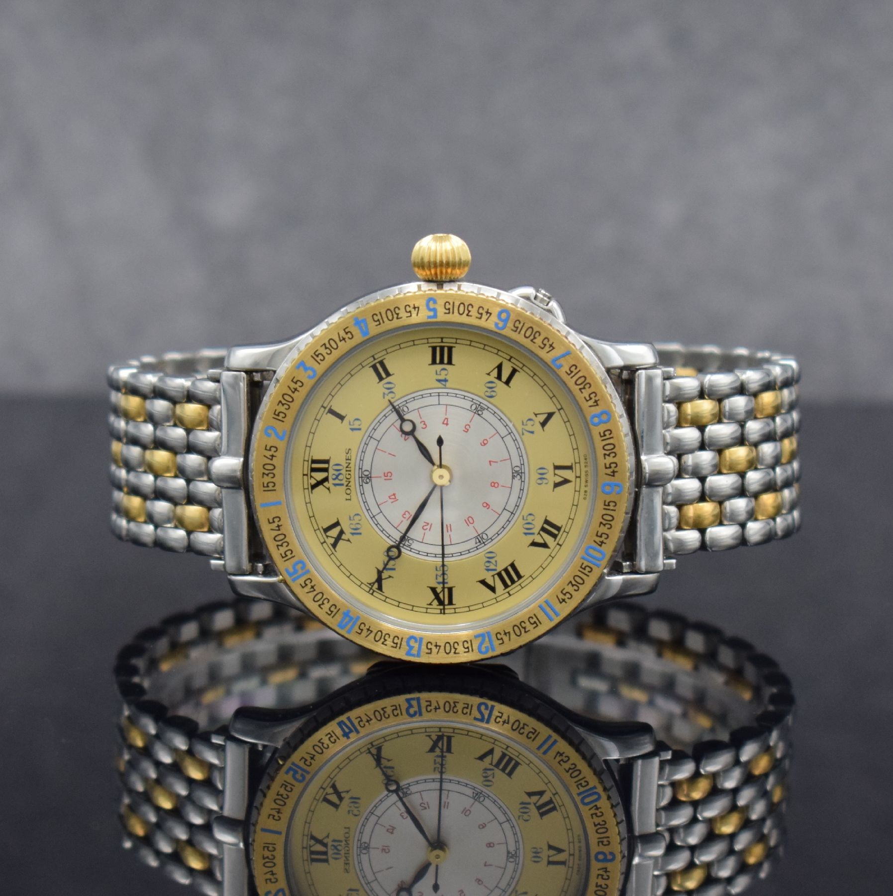 LONGINES Stundenwinkeluhr nach Charles A. Lindbergh sog. Hour Angle Watch, Schweiz um 1994, Automatik, Ref. 628.5240, Geh. m. Scharnierboden in ...