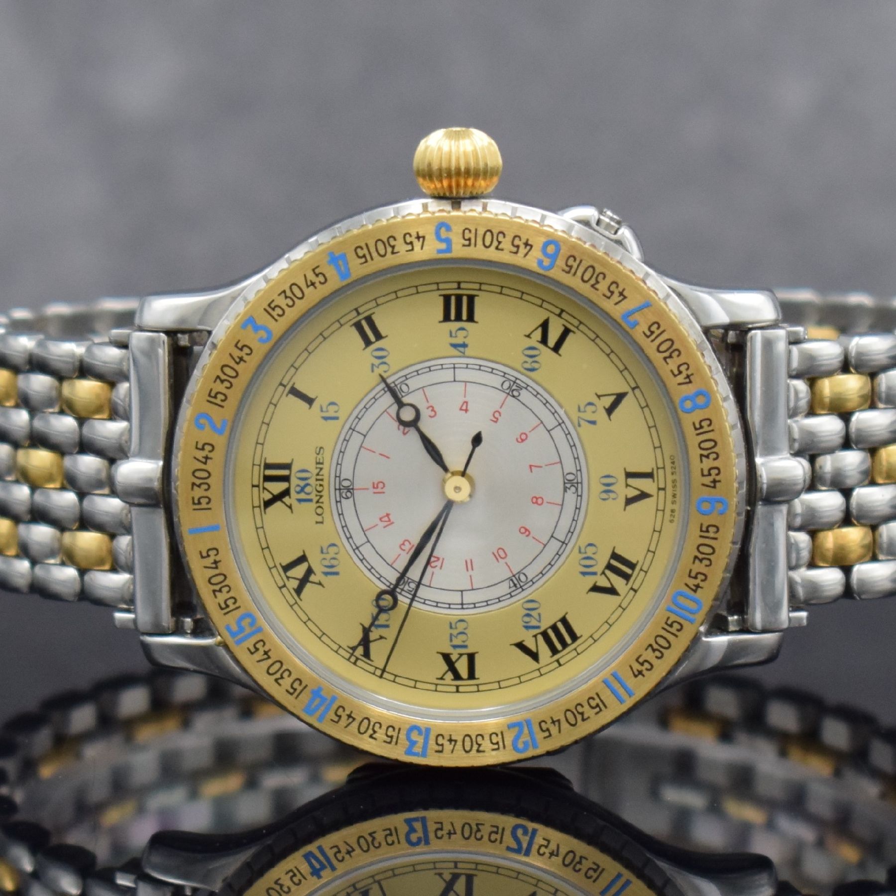 Detail a: LONGINES Stundenwinkeluhr nach Charles A. Lindbergh sog. Hour Angle Watch, Schweiz um 1994, Automatik, Ref. 628.5240, Geh. m. Scharnierboden in ...