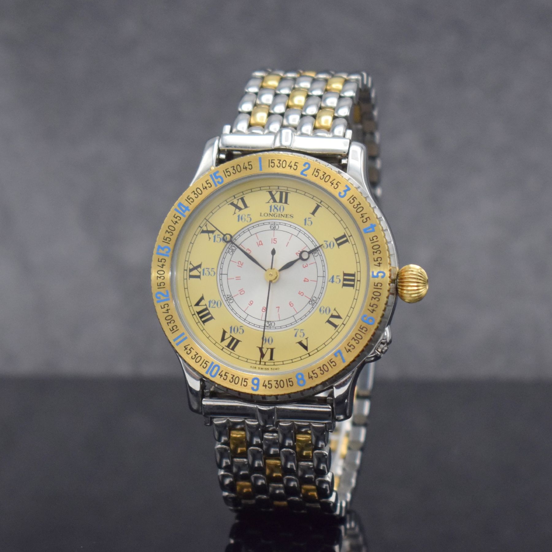 Detail b: LONGINES Stundenwinkeluhr nach Charles A. Lindbergh sog. Hour Angle Watch, Schweiz um 1994, Automatik, Ref. 628.5240, Geh. m. Scharnierboden in ...