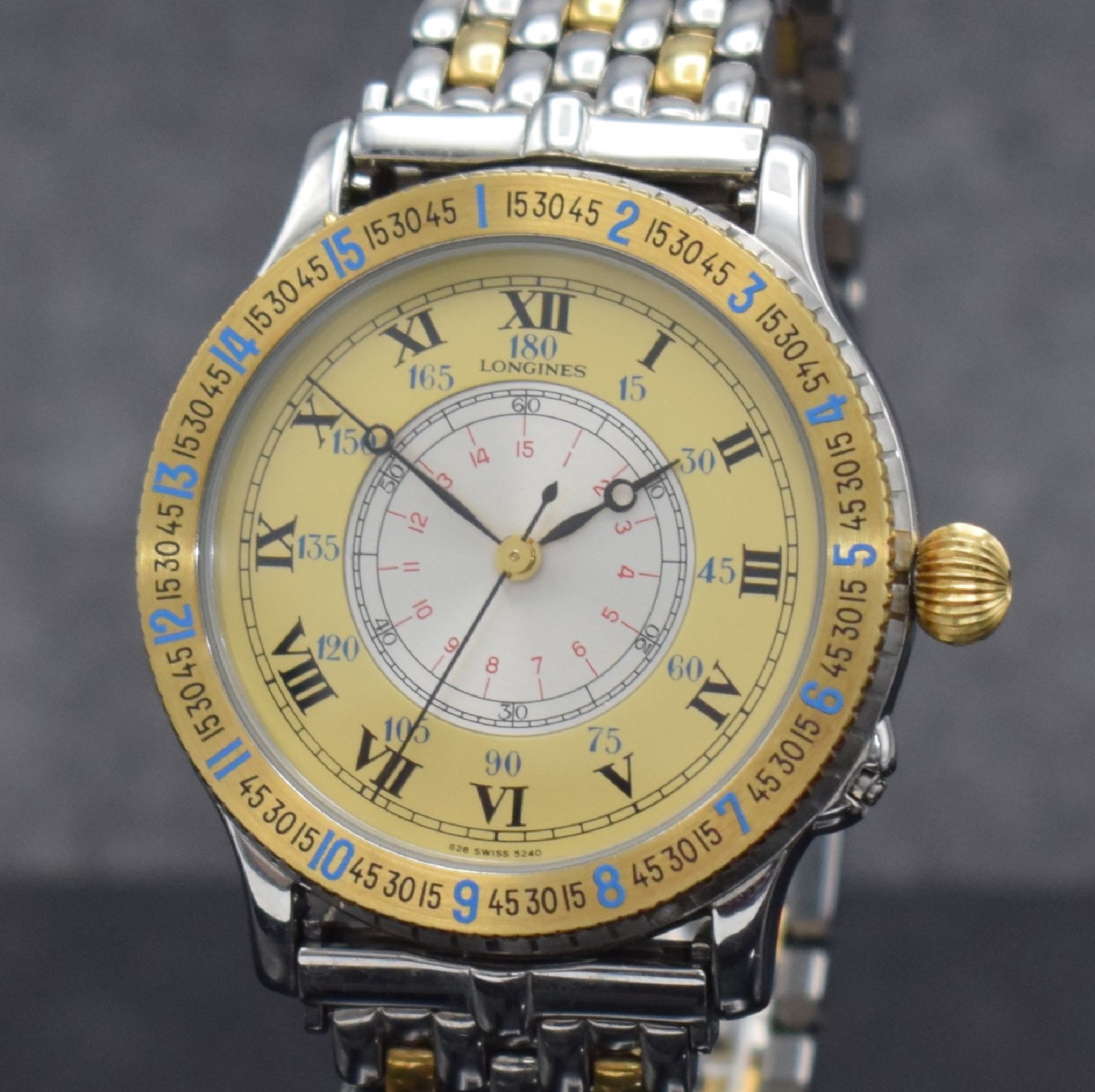 Detail c: LONGINES Stundenwinkeluhr nach Charles A. Lindbergh sog. Hour Angle Watch, Schweiz um 1994, Automatik, Ref. 628.5240, Geh. m. Scharnierboden in ...