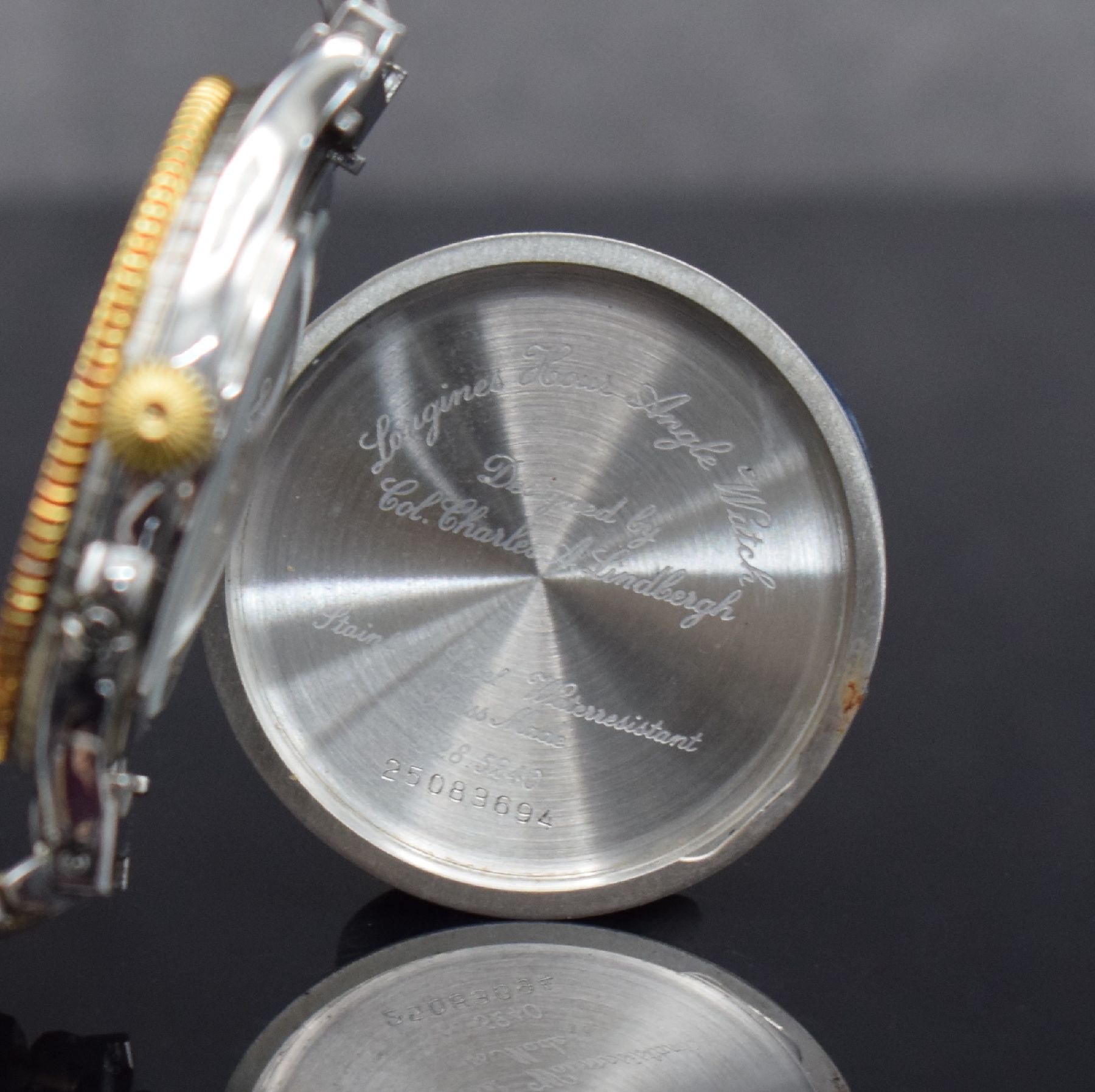 Detail g: LONGINES Stundenwinkeluhr nach Charles A. Lindbergh sog. Hour Angle Watch, Schweiz um 1994, Automatik, Ref. 628.5240, Geh. m. Scharnierboden in ...
