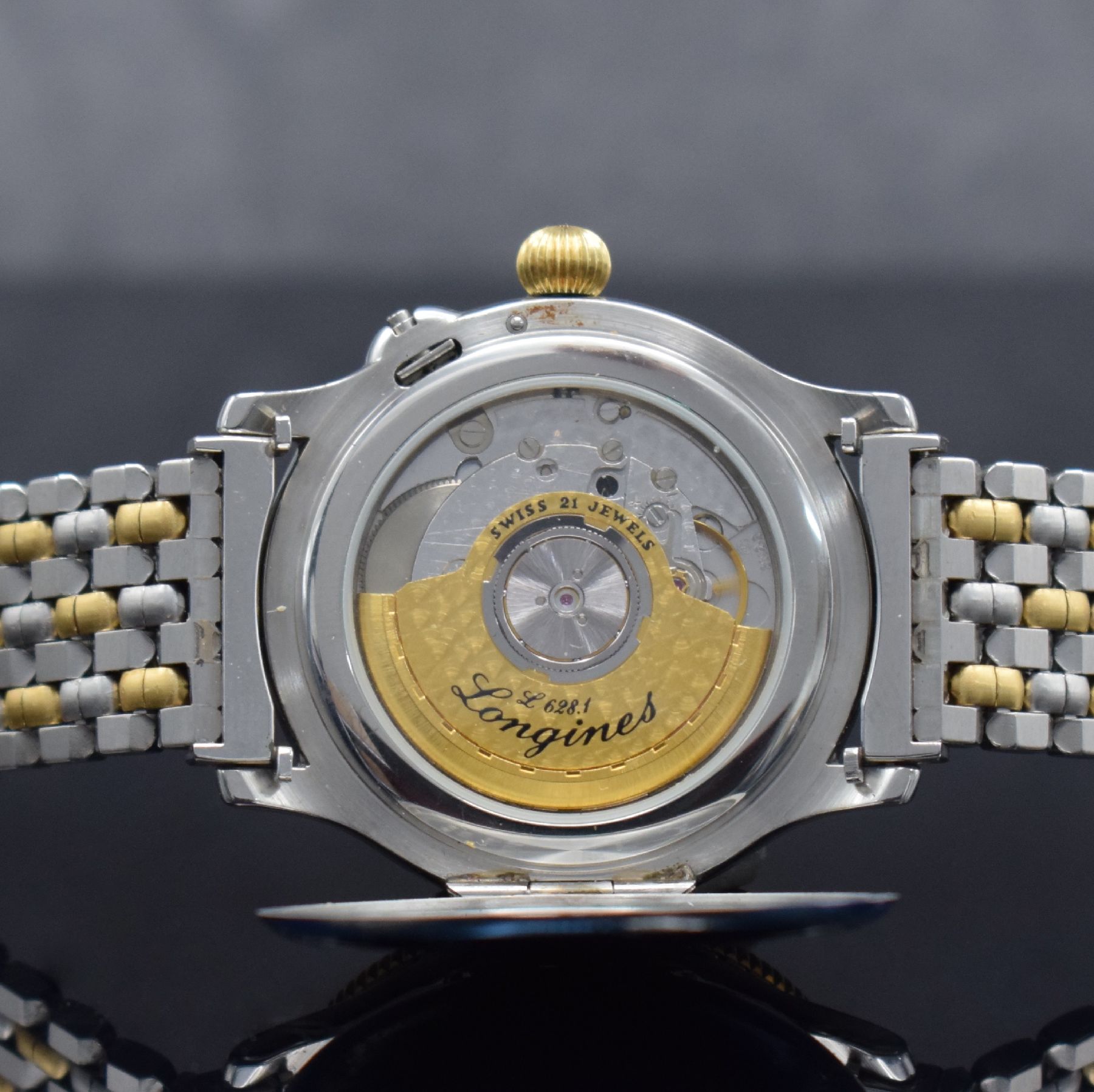 Detail h: LONGINES Stundenwinkeluhr nach Charles A. Lindbergh sog. Hour Angle Watch, Schweiz um 1994, Automatik, Ref. 628.5240, Geh. m. Scharnierboden in ...