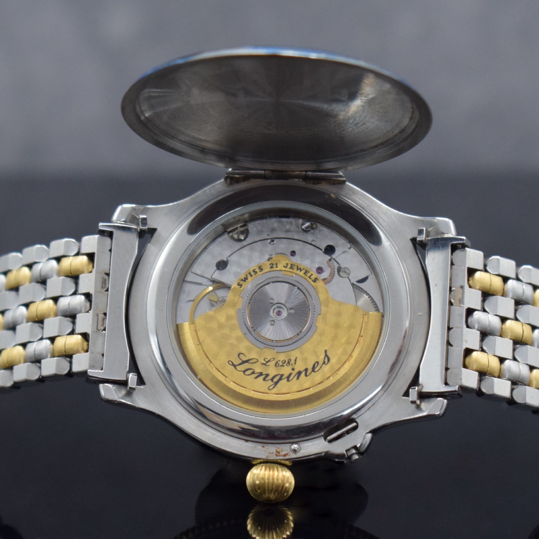 Detail i: LONGINES Stundenwinkeluhr nach Charles A. Lindbergh sog. Hour Angle Watch, Schweiz um 1994, Automatik, Ref. 628.5240, Geh. m. Scharnierboden in ...