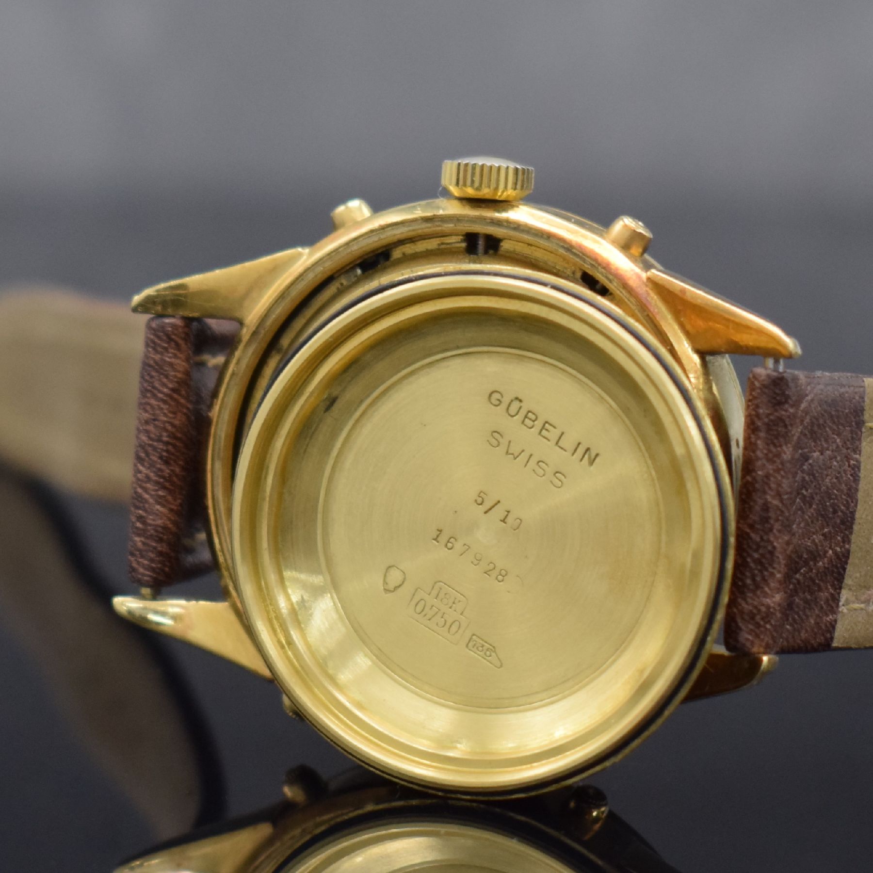 Detail i: GÜBELIN Herrenarmbanduhr Ipso Matic mit in GG 750/000 mit Vollkalender, Automatik, Schweiz um 1950, 3-teil. Geh., Boden verschr., Lünette aufgedr., ...