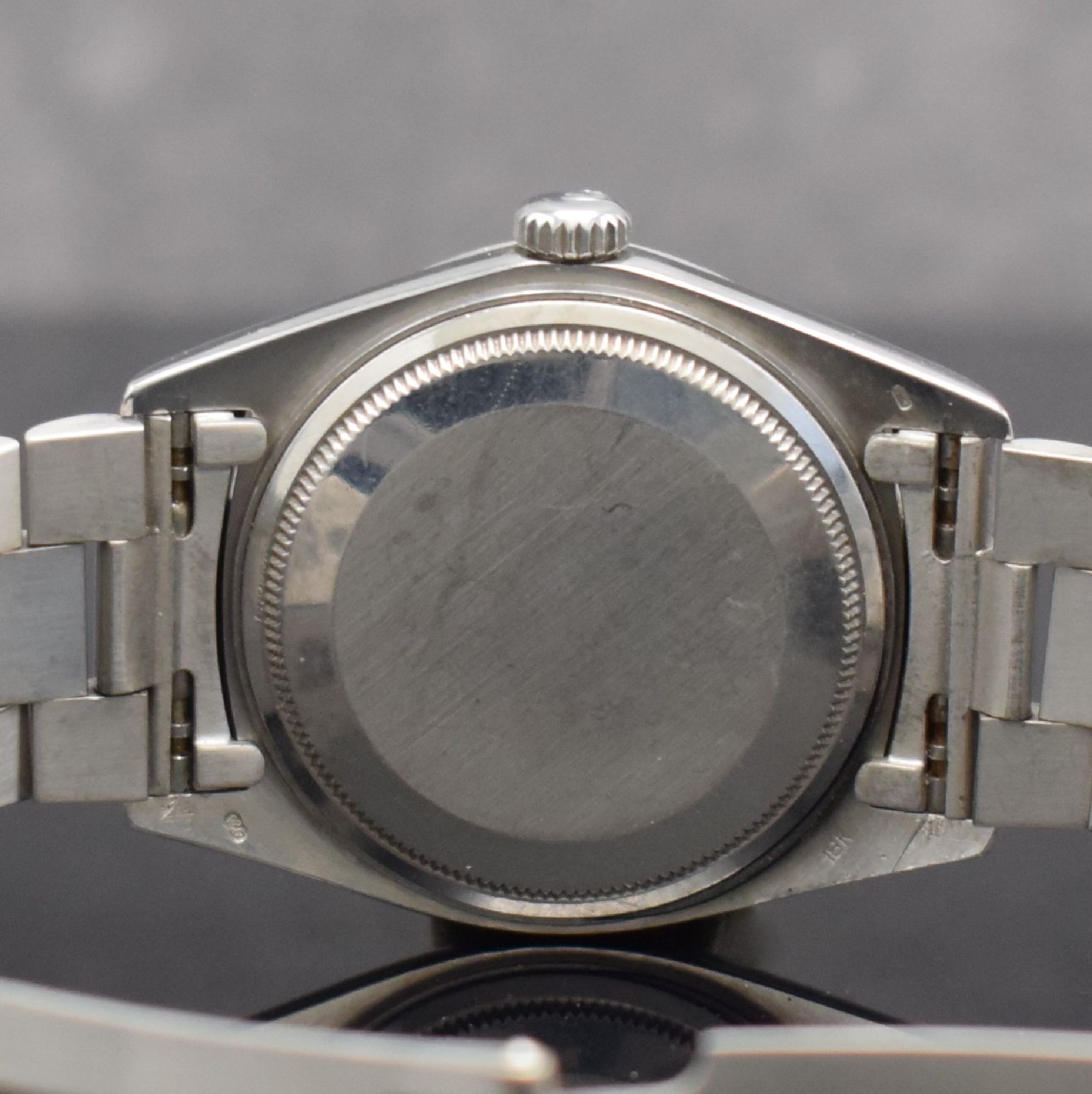 Detail g: ROLEX Oyster Perpetual Day-Date Herrenarmbanduhr in WG 750/000 Referenz 1803, Schweiz um 1977, Automatik, Chronometer der Superlative, schwarzes ...