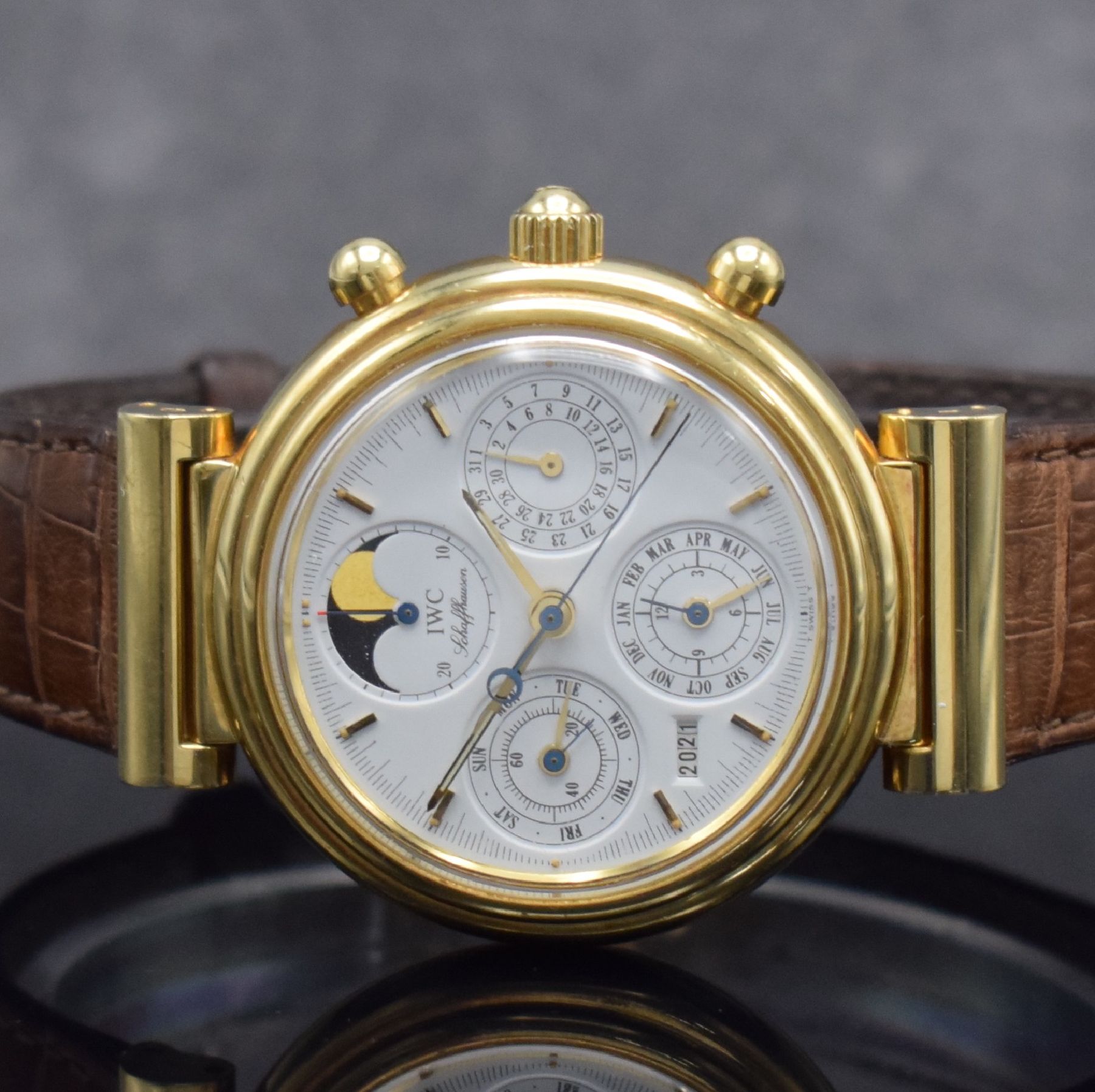 Detail a: IWC feiner, astronomischer Armbandchronograph mit ewigem Kalender Modell Da Vinci in GG 750/000 Referenz 3750, Automatik, Schweiz um 1985, massives ...