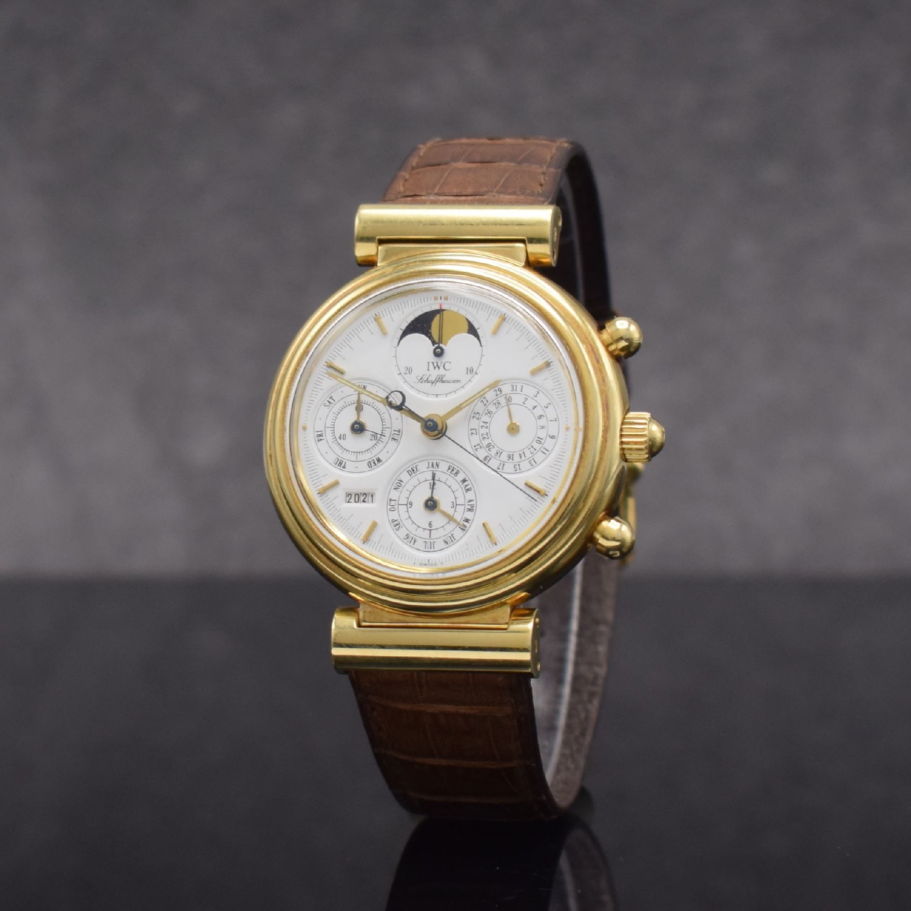 Detail b: IWC feiner, astronomischer Armbandchronograph mit ewigem Kalender Modell Da Vinci in GG 750/000 Referenz 3750, Automatik, Schweiz um 1985, massives ...