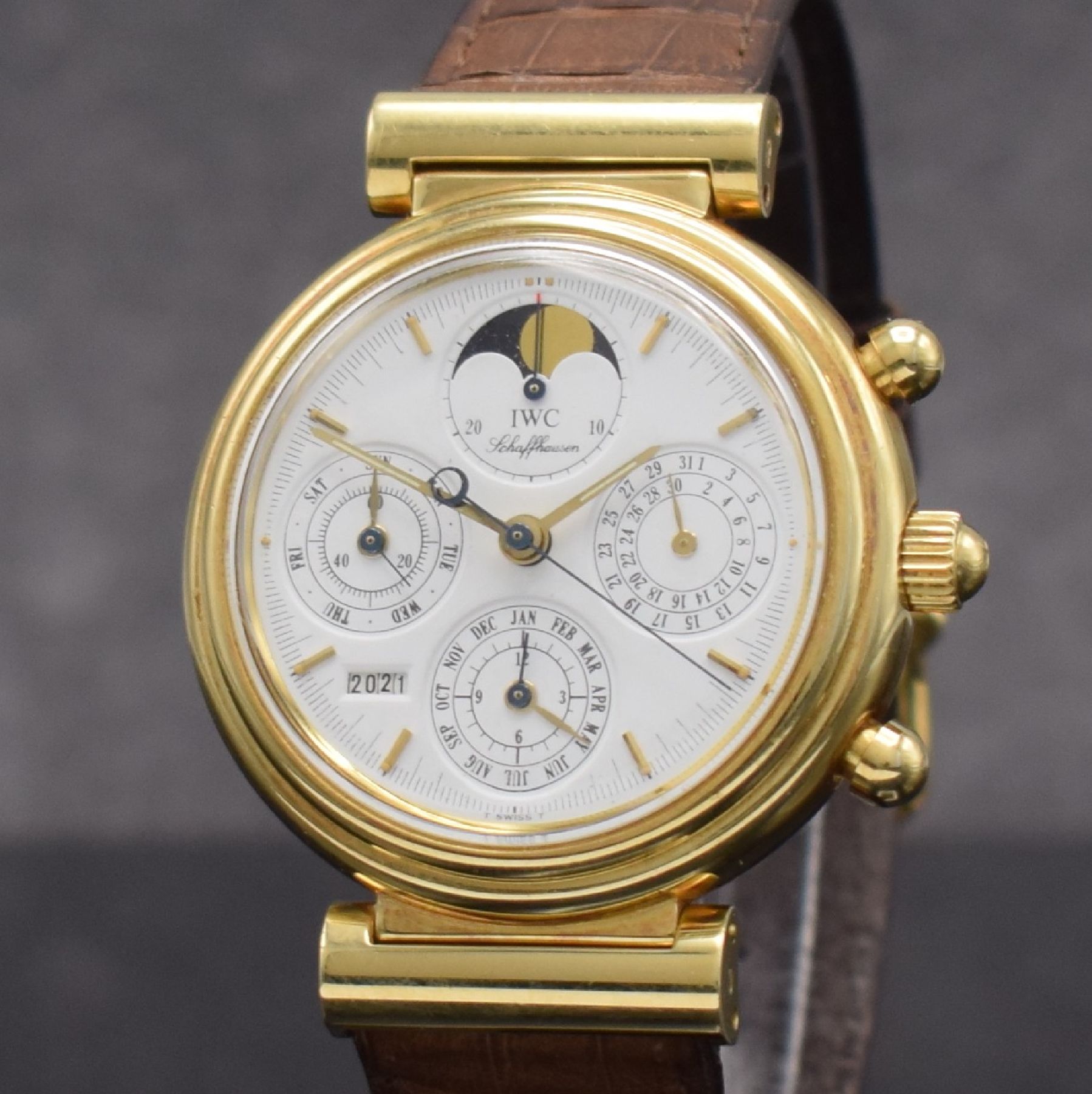 Detail c: IWC feiner, astronomischer Armbandchronograph mit ewigem Kalender Modell Da Vinci in GG 750/000 Referenz 3750, Automatik, Schweiz um 1985, massives ...