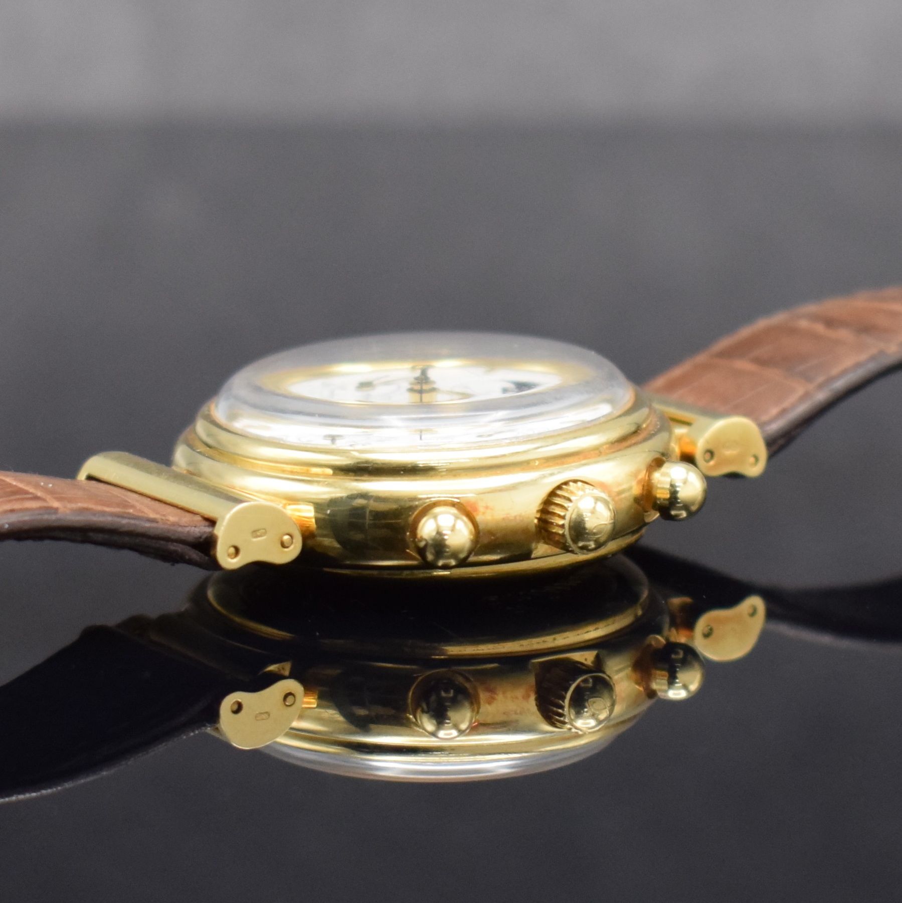 Detail e: IWC feiner, astronomischer Armbandchronograph mit ewigem Kalender Modell Da Vinci in GG 750/000 Referenz 3750, Automatik, Schweiz um 1985, massives ...