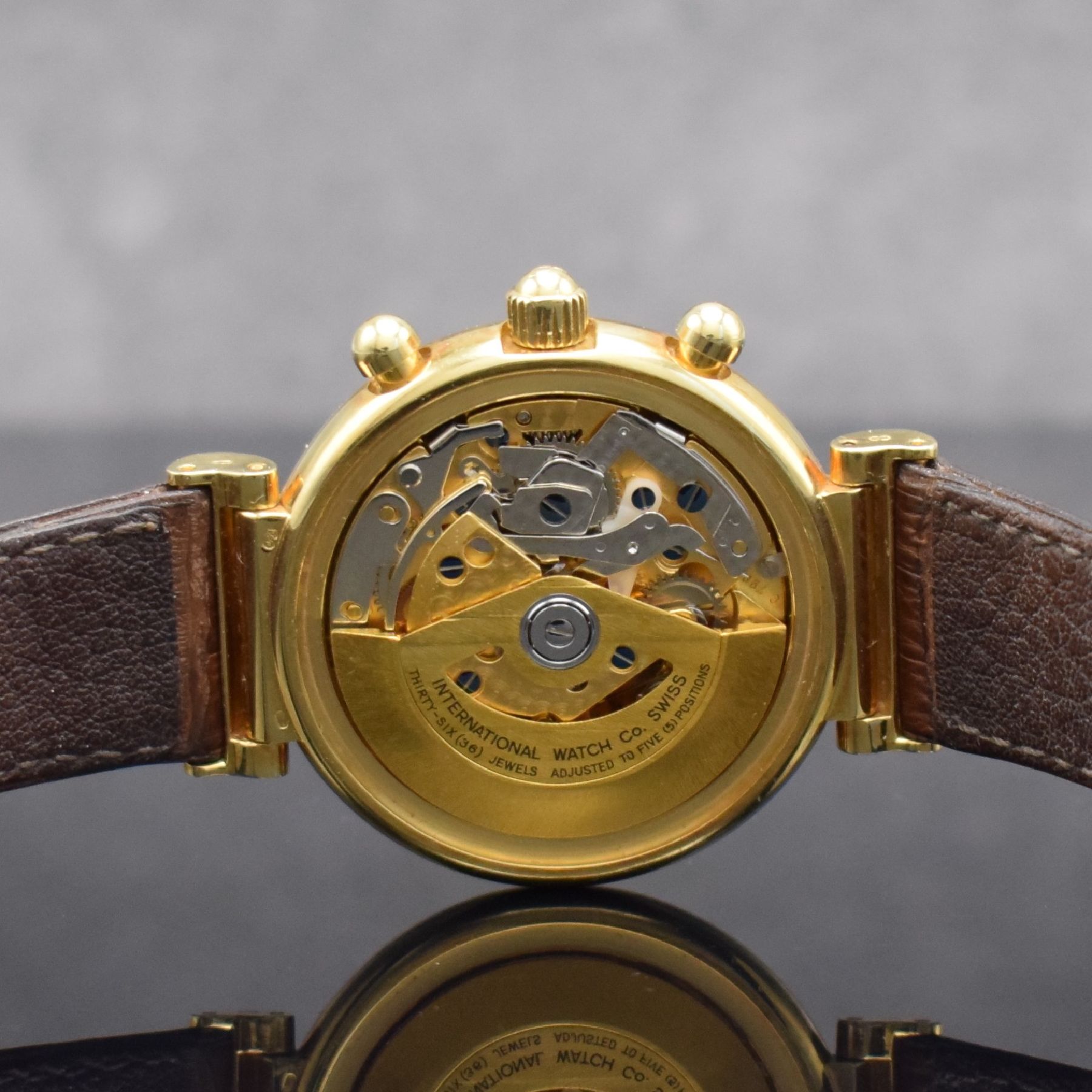 Detail g: IWC feiner, astronomischer Armbandchronograph mit ewigem Kalender Modell Da Vinci in GG 750/000 Referenz 3750, Automatik, Schweiz um 1985, massives ...