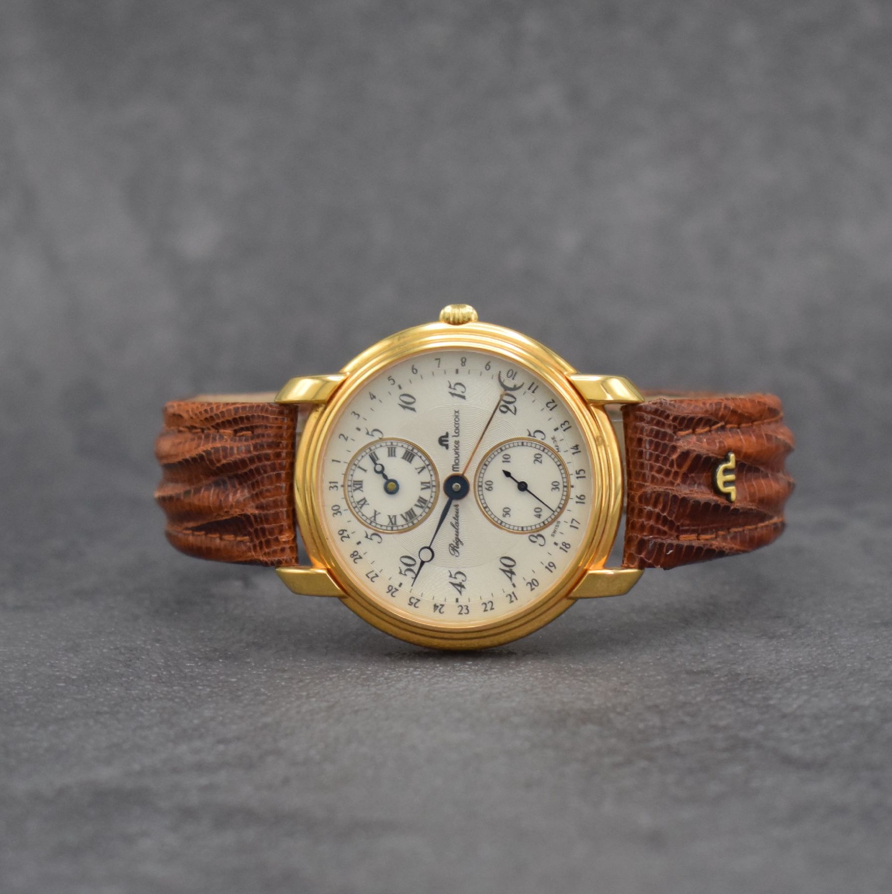 MAURICE LACROIX Herrenarmbanduhr Regulateur Referenz 53401, Handaufzug, Schweiz um 1991, auf 999 Stück limitiertes Sondermodell, verg. Metallgeh. ...