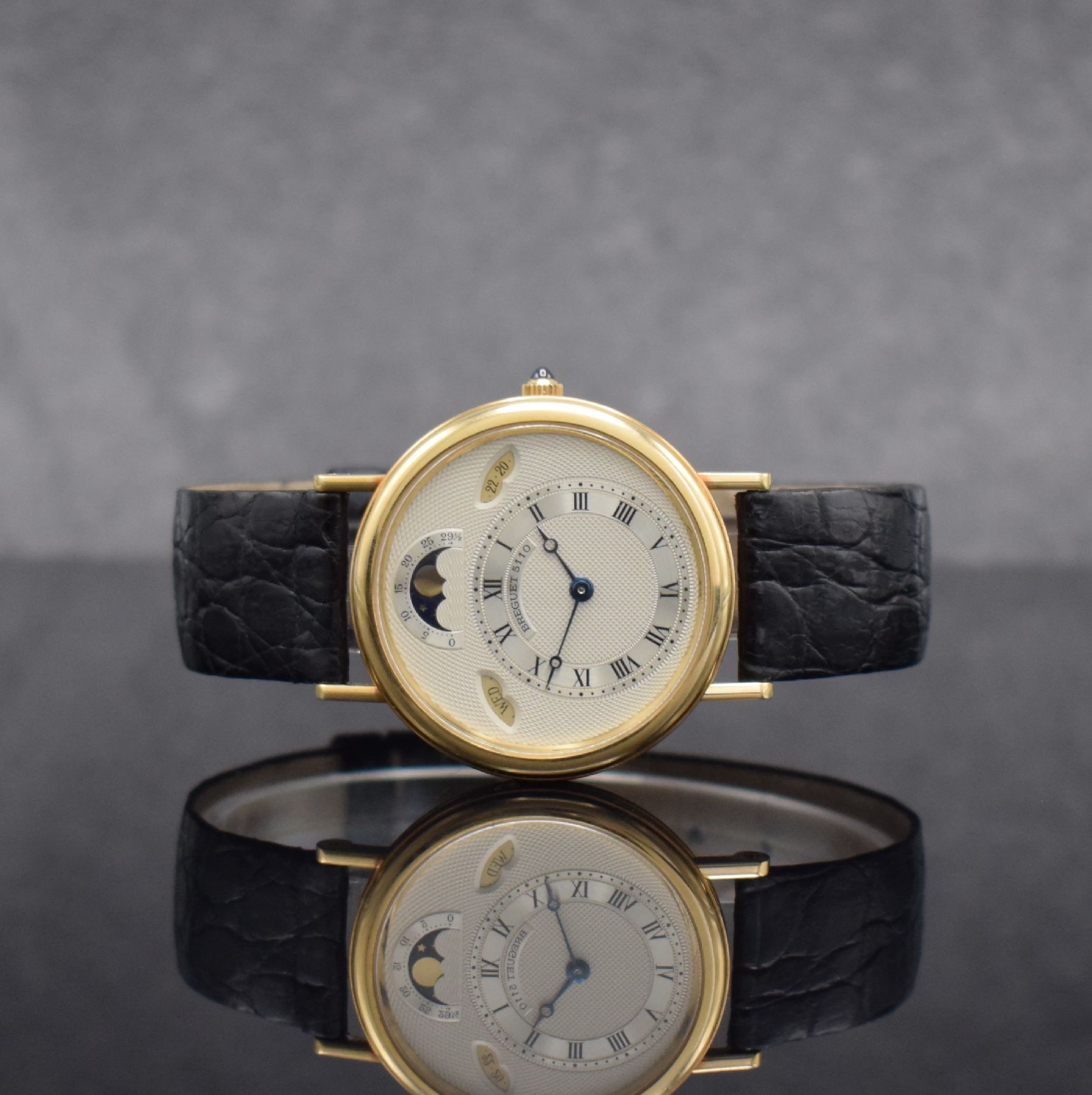 BREGUET Herrenarmbanduhr Classic Referenz BA 3330 in GG 750/000, Automatik, Schweiz um 2000, 3-teil. Geh. inkl. orig. Lederband m. orig. GG 750/000 ...