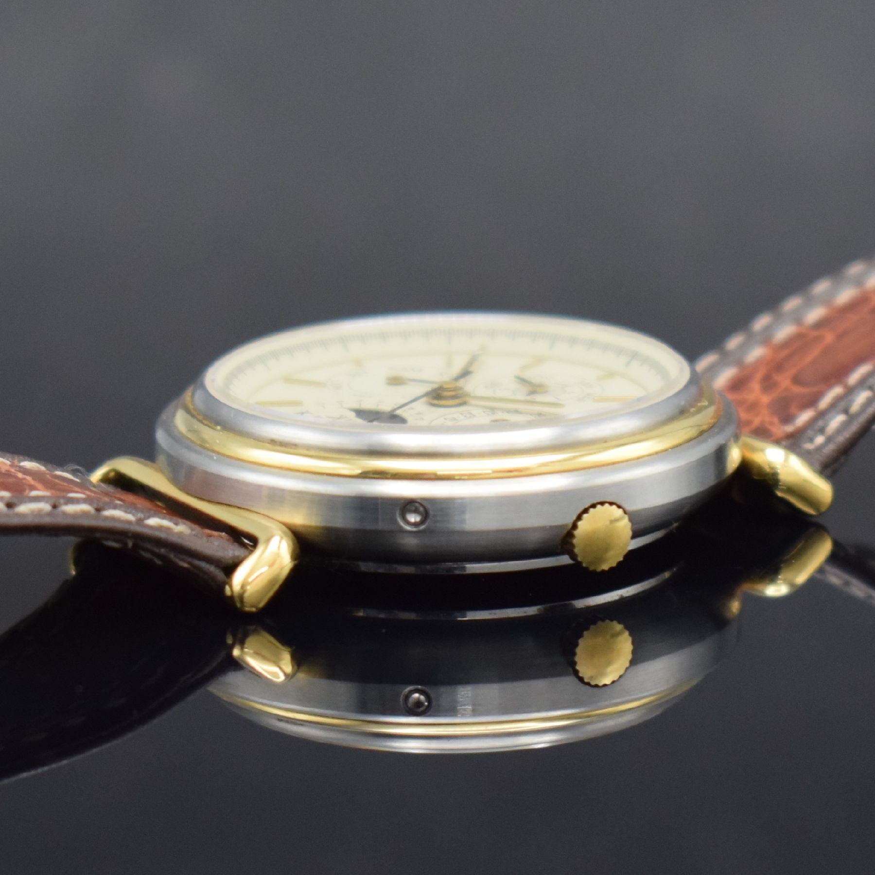 Detail e: KELEK CHRONOSWISS astronomische Herrenarmbanduhr mit ewigem Kalender in Stahl, Schweiz um 1985, Automatik, satiniertes Geh., verg. Lünette & ...