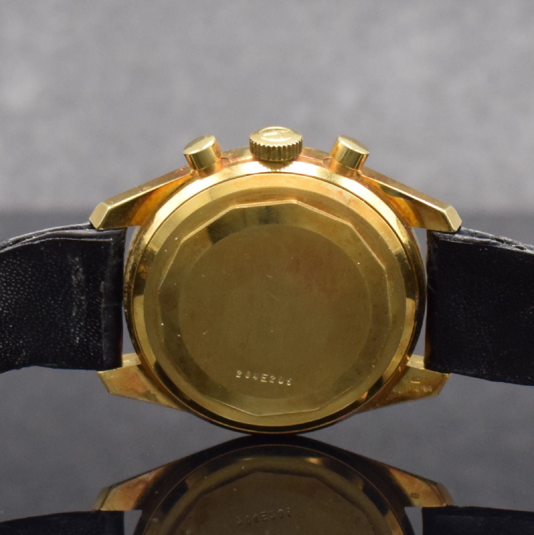 Detail f: ZENITH seltener vintage El Primero Schaltradchronograph im unpoliertem GG 750/000 Gehäuse Referenz 1205, Automatik, Schweiz 1970er Jahre, Boden ...